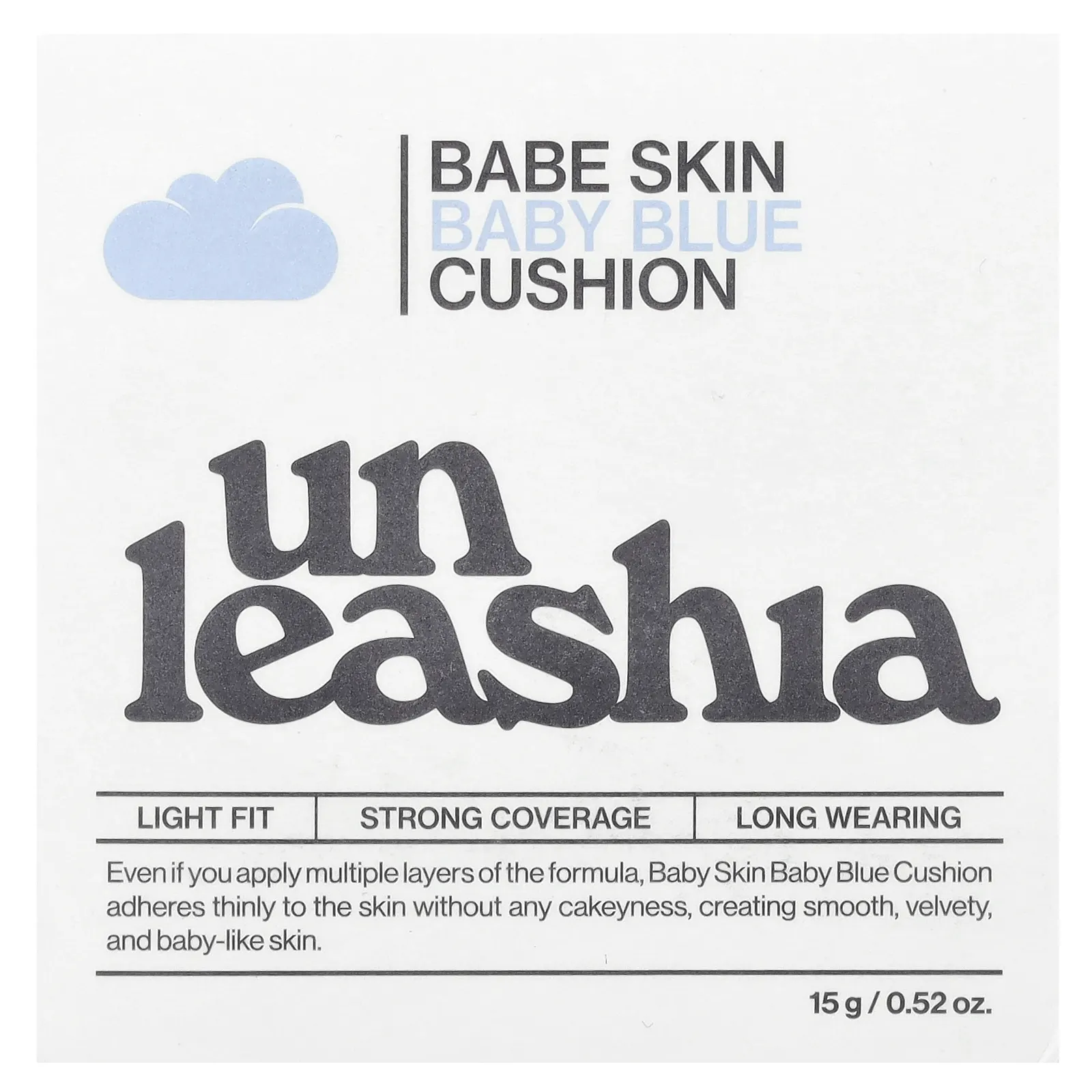 Unleashia, Babe Skin Baby Blue Cushion, SPF 40 / PA ++, 21C Baby Cheek, 15 г (0,52 унции)