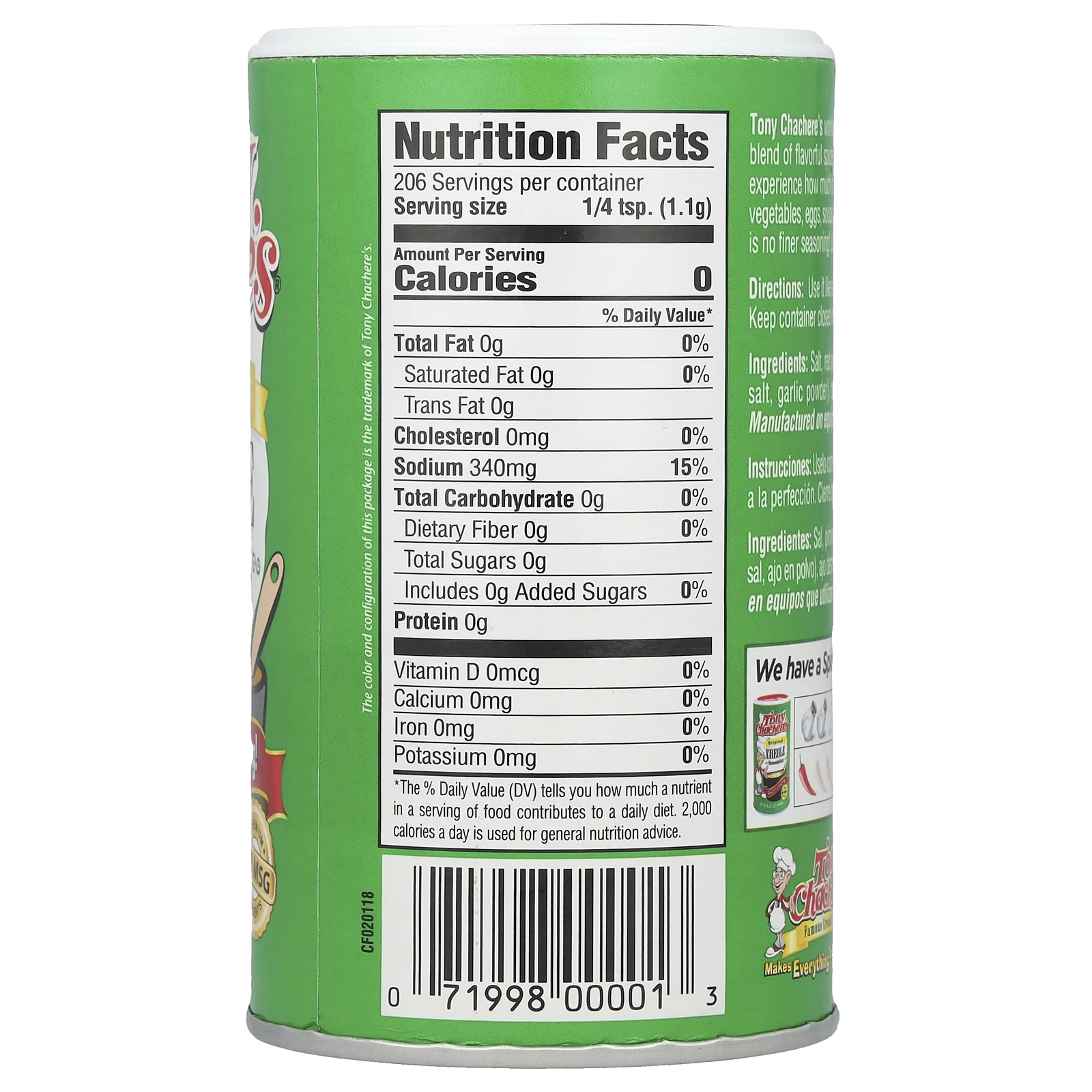 Tony Chachere's, Креольская приправа, оригинальная, 227 г (8 унций)