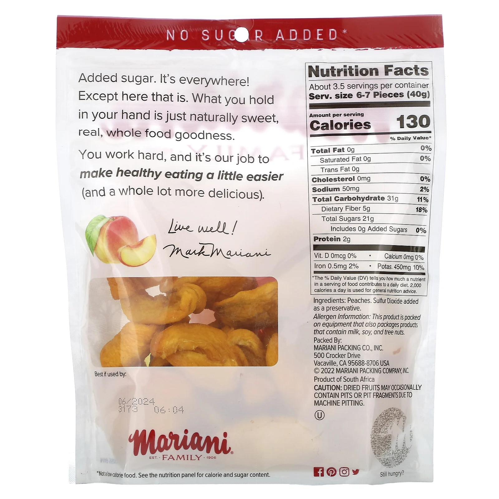 Mariani Dried Fruit, Family, персики, 142 г (5 унций)