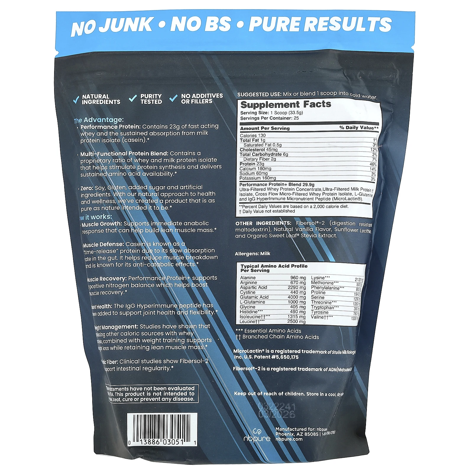 NB Pure, Performance Protein +, ваниль, 837,5 г (1,8 фунта)