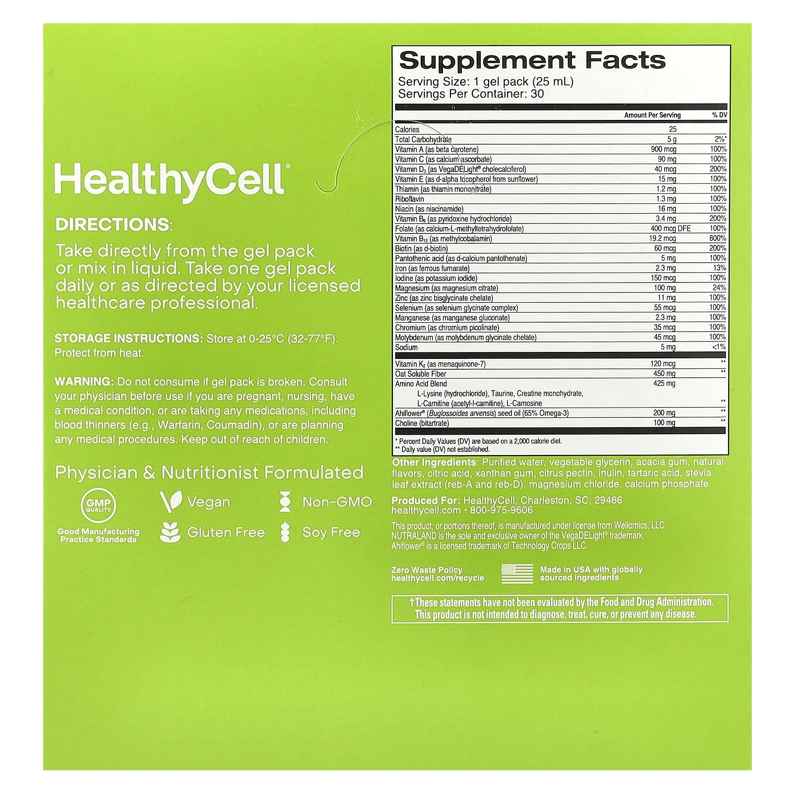 HealthyCell, Vegan Essentials, персик и манго, 30 гелевых пакетиков по 25 мл (0,84 жидк. Унции)