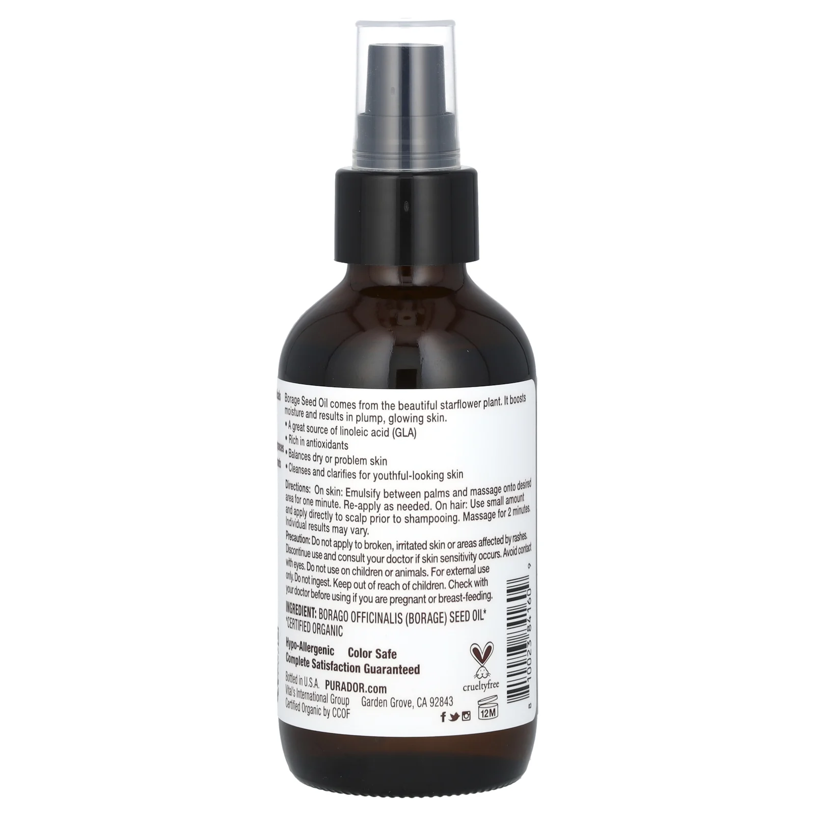 Pura D'or, органическое масло бурачника, 118 мл (4 жидк. унции)