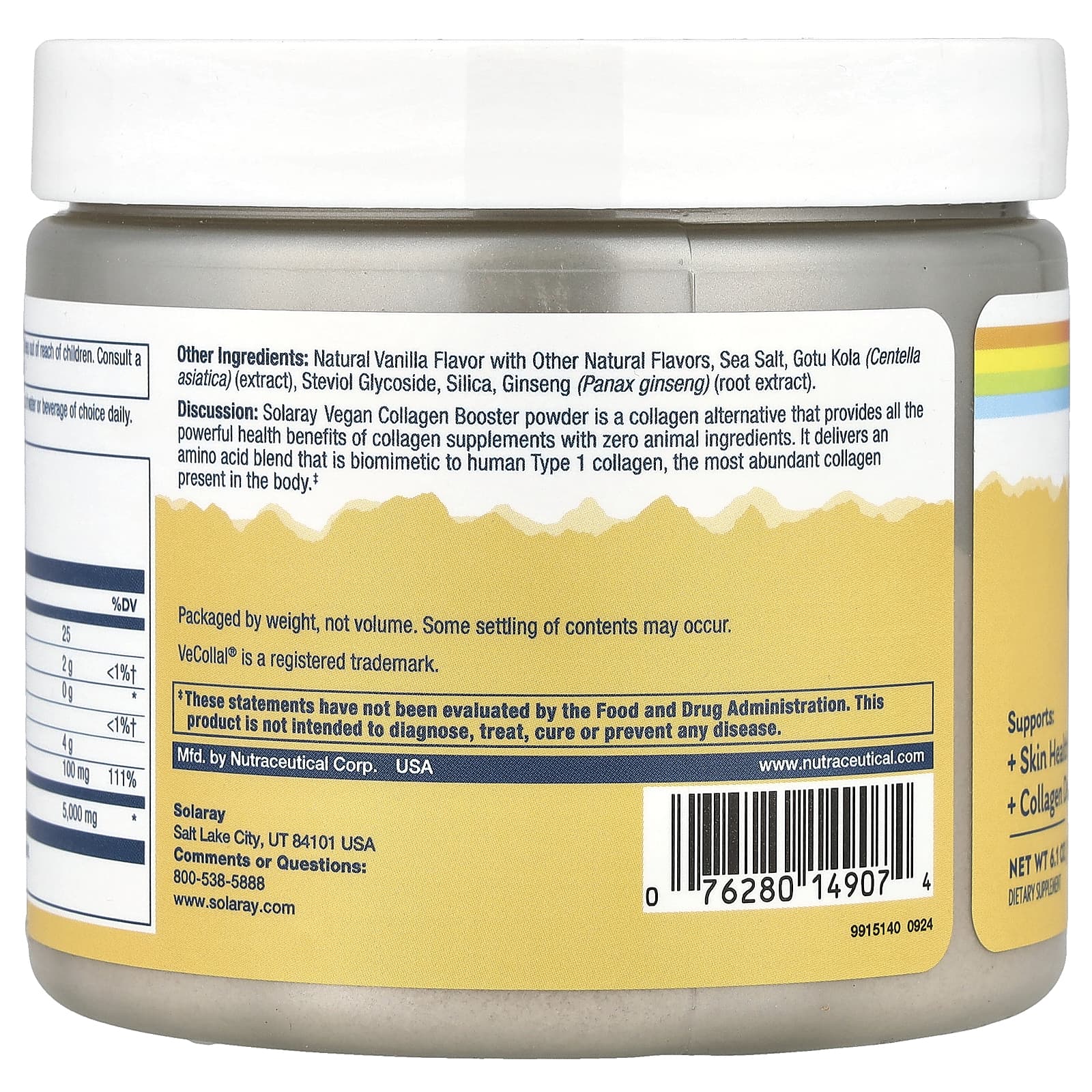 Solaray, Vegan Collagen Booster Powder, натуральная ваниль, 173 г (6,1 унции)