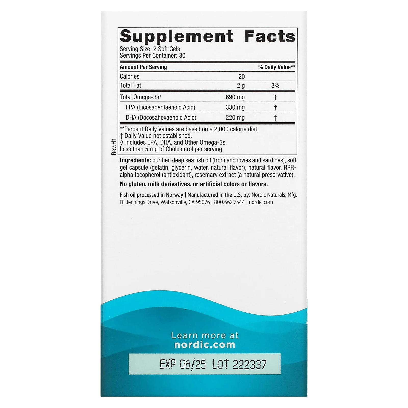 Nordic Naturals, омега-3, со вкусом лимона, 690 мг, 60 капсул (345 мг в 1 капсуле)