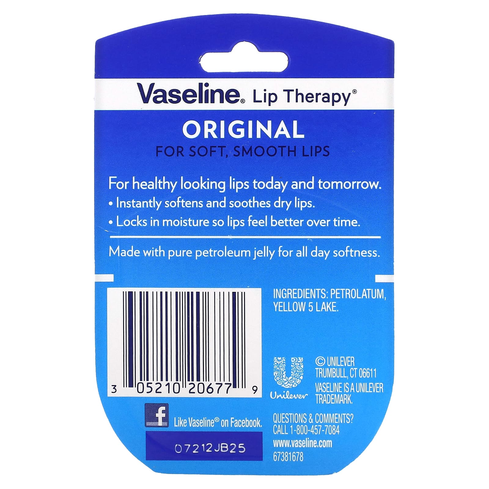 Vaseline, Бальзам для губ Lip Therapy, «Оригинальный», 7 г