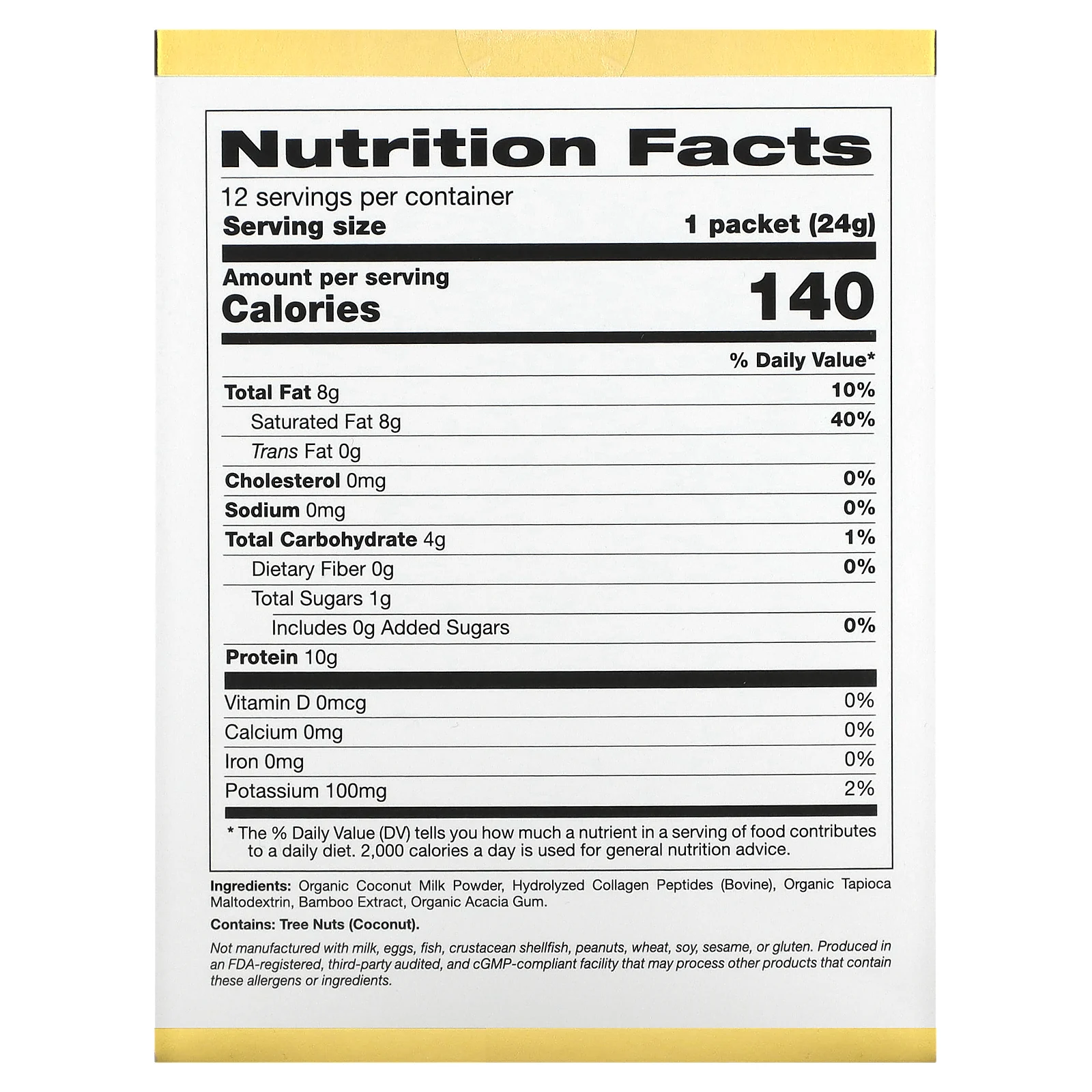 California Gold Nutrition, Superfoods, кокосовые сливки с коллагеном, без подсластителей, 12 пакетиков, 24 г (0,85 унции) каждый