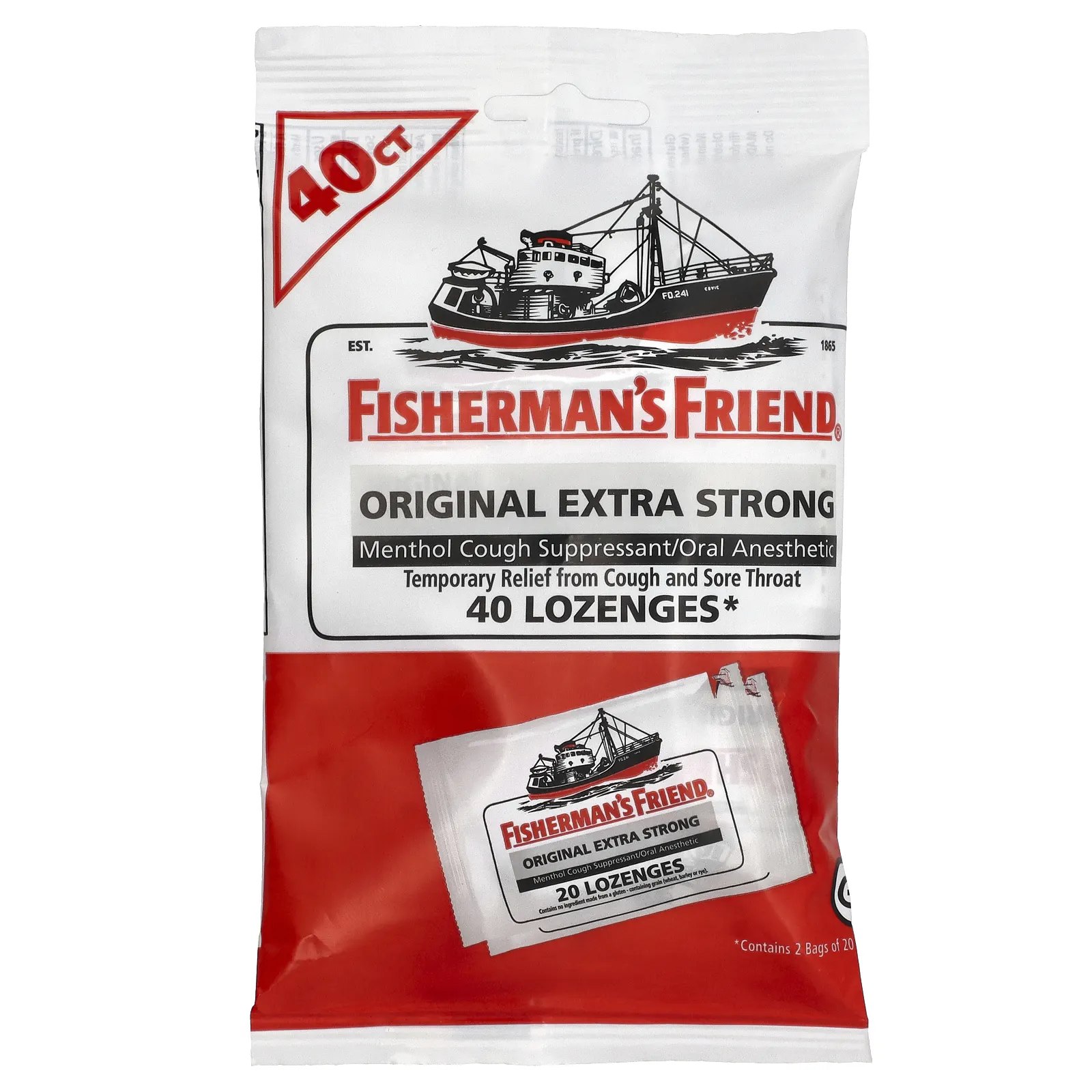 Fisherman's Friend, Леденцы с ментолом для подавления кашля, оригинальные, очень крепкие, 40 леденцов