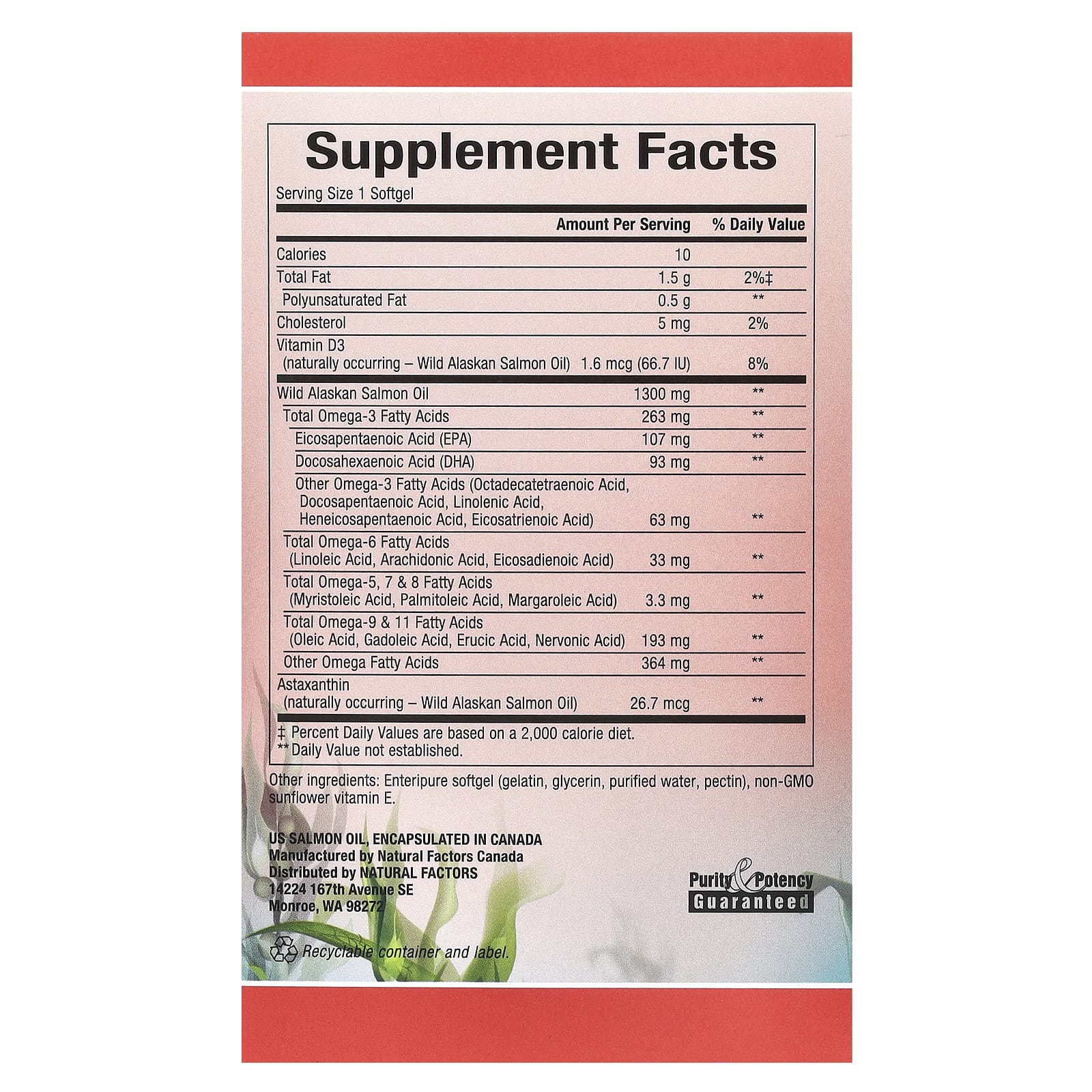 Natural Factors, 100% жир дикого аляскинского лосося, 1300 мг, 90 капсул Enteripure