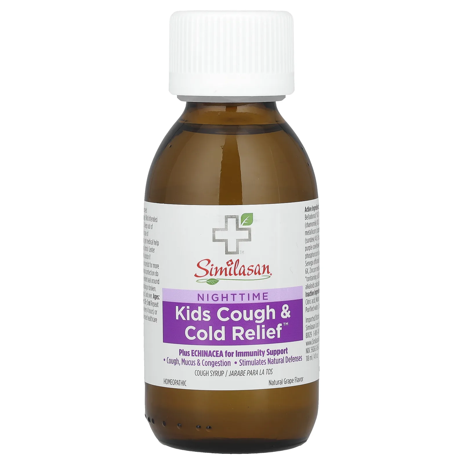 Similasan, Средство от кашля и простуды у детей, ночное средство, для детей в возрасте от 2 лет, со вкусом винограда, 118 мл (4 жидких унции)