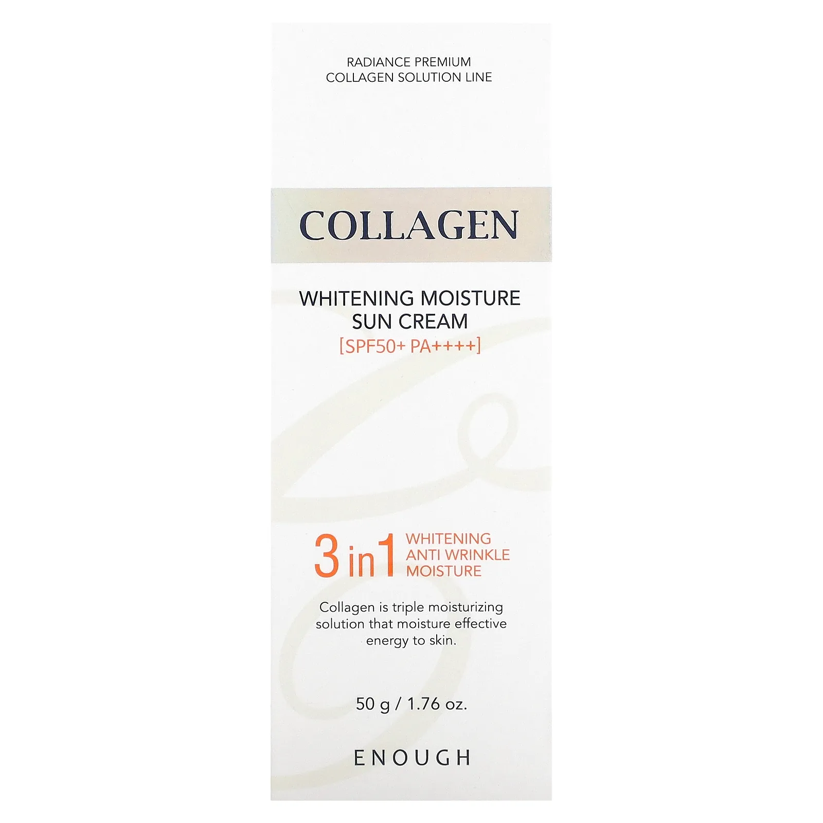Enough, Collagen, отбеливающий увлажняющий солнцезащитный крем, SPF 50+ PA ++++, 50 г (1,76 унции)