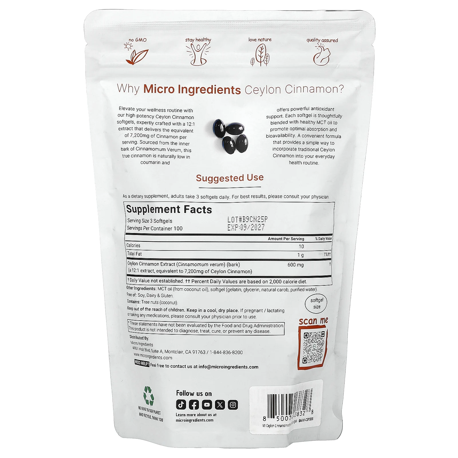 Micro Ingredients, цейлонская корица, 300 капсул (200 мг в 1 капсуле)