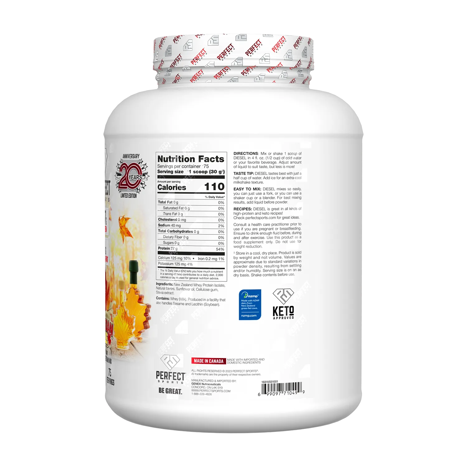 PERFECT Sports, Diet, новозеландский сывороточный изолят, со вкусом канадского клена, 2,27 кг (5 фунтов)