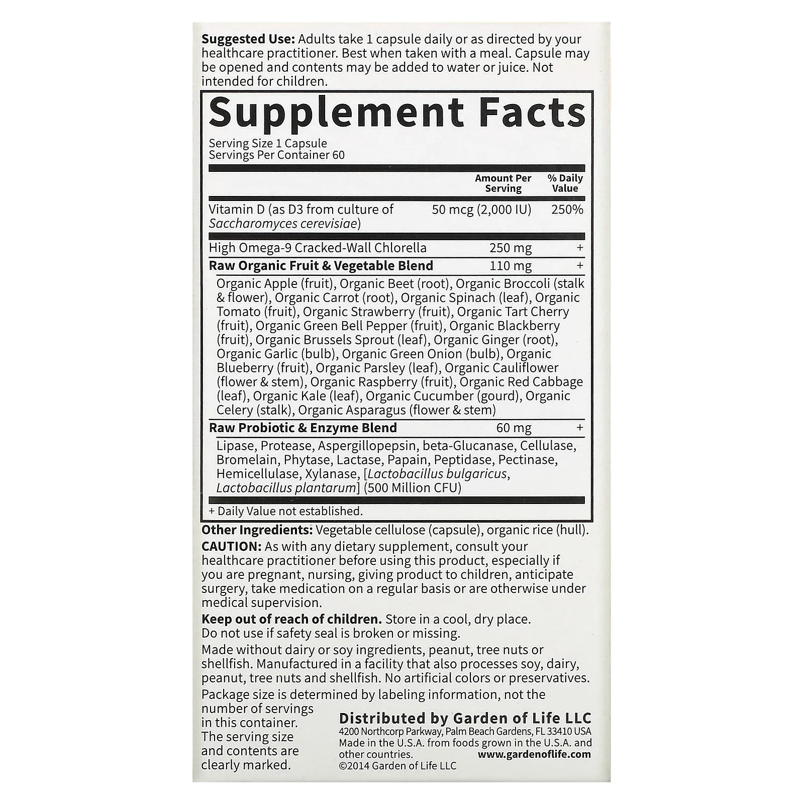 Garden of Life, Vitamin Code, RAW D3, 50 мкг (2000 МЕ), 60 вегетарианских капсул