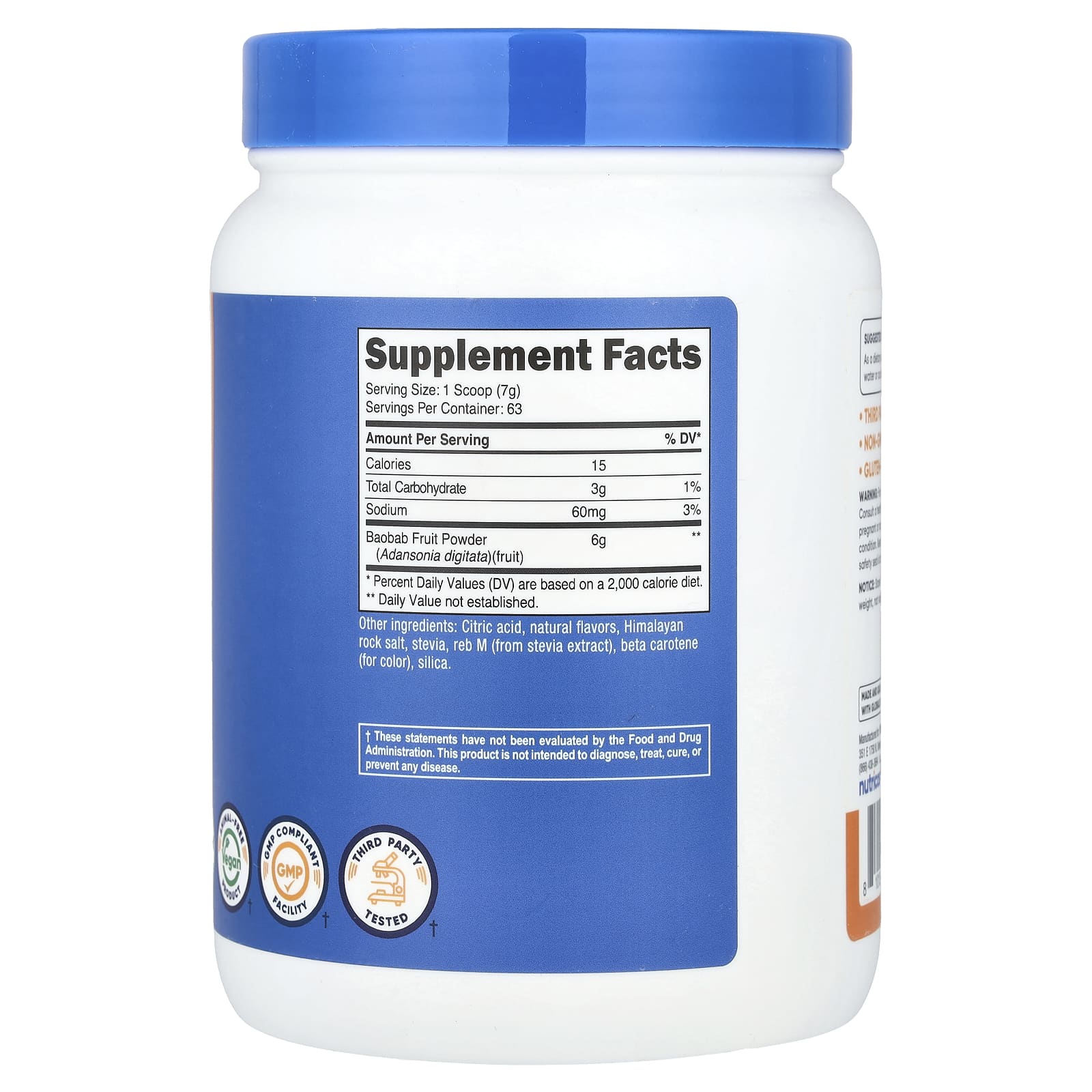 Nutricost, Порошок из плодов баобаба, апельсин, 454 г (1 фунт)