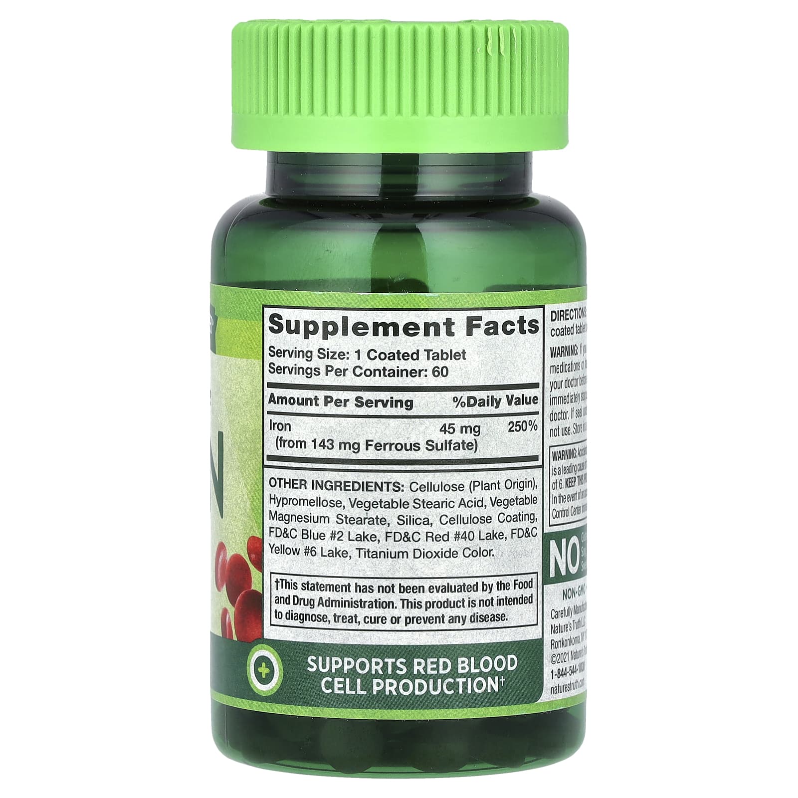 Nature's Truth, Железо, медленное высвобождение, 45 мг, 60 таблеток, покрытых оболочкой