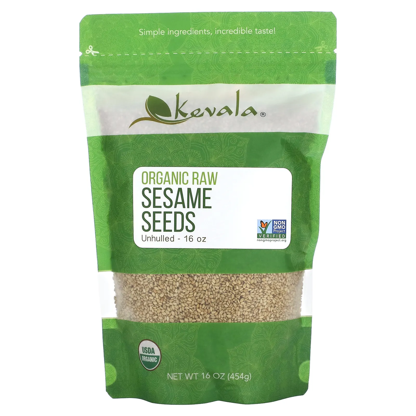 Kevala, органические необработанные семена кунжута (нешелушенные), 454 г (16 унций)