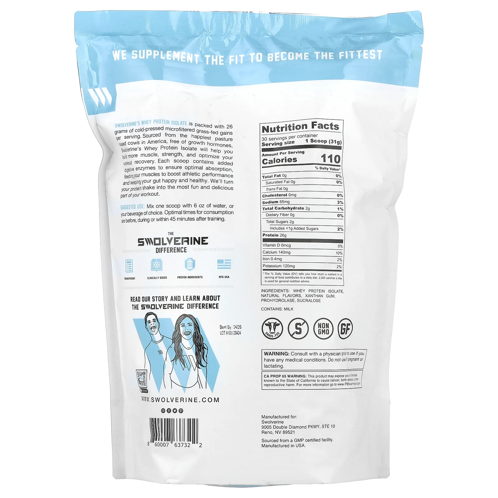 Swolverine, Изолят сыворотки, мятная шоколадная крошка, 930 г (2,05 фунта)