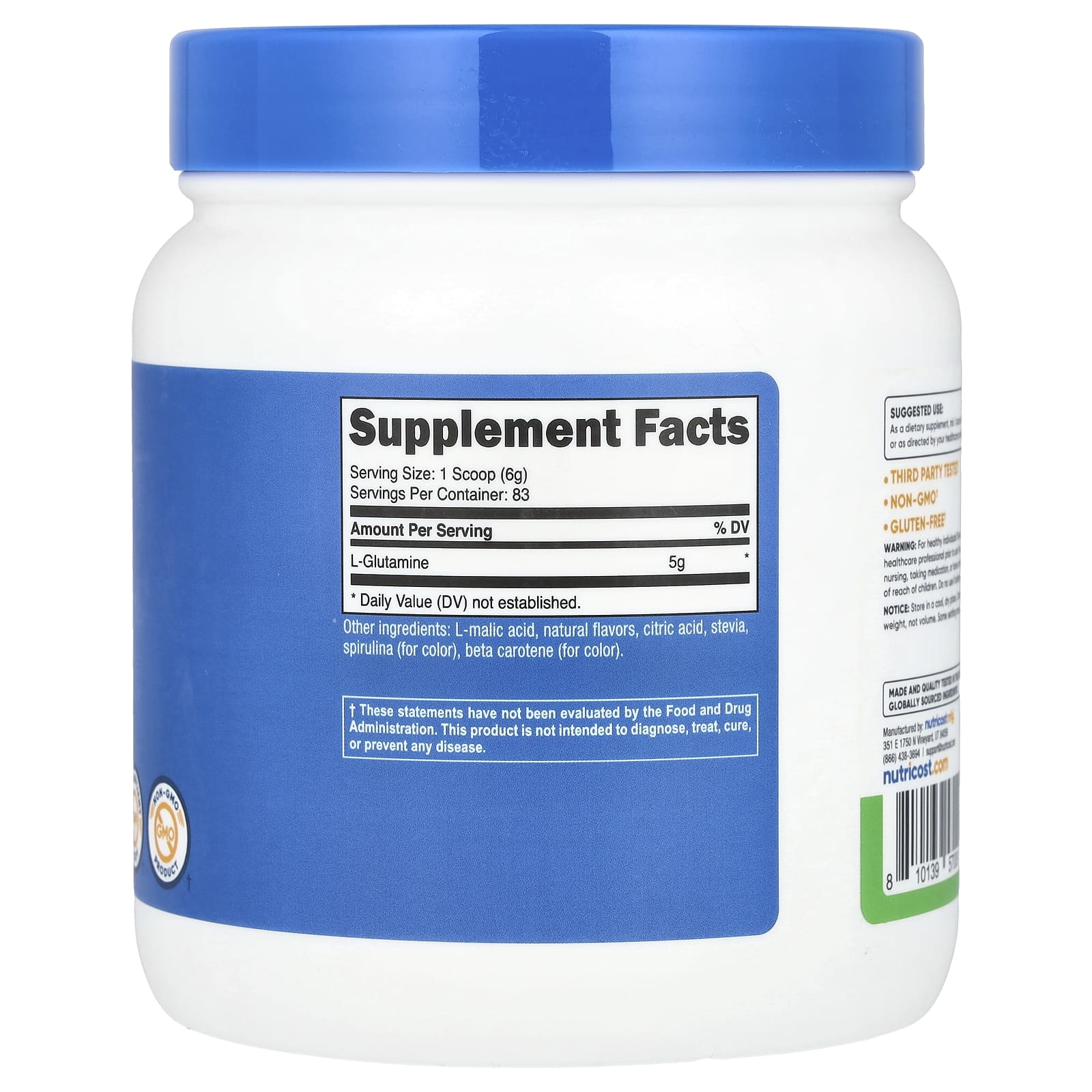 Nutricost, L-глютамин, зеленое яблоко, 500 г (17,9 унции)