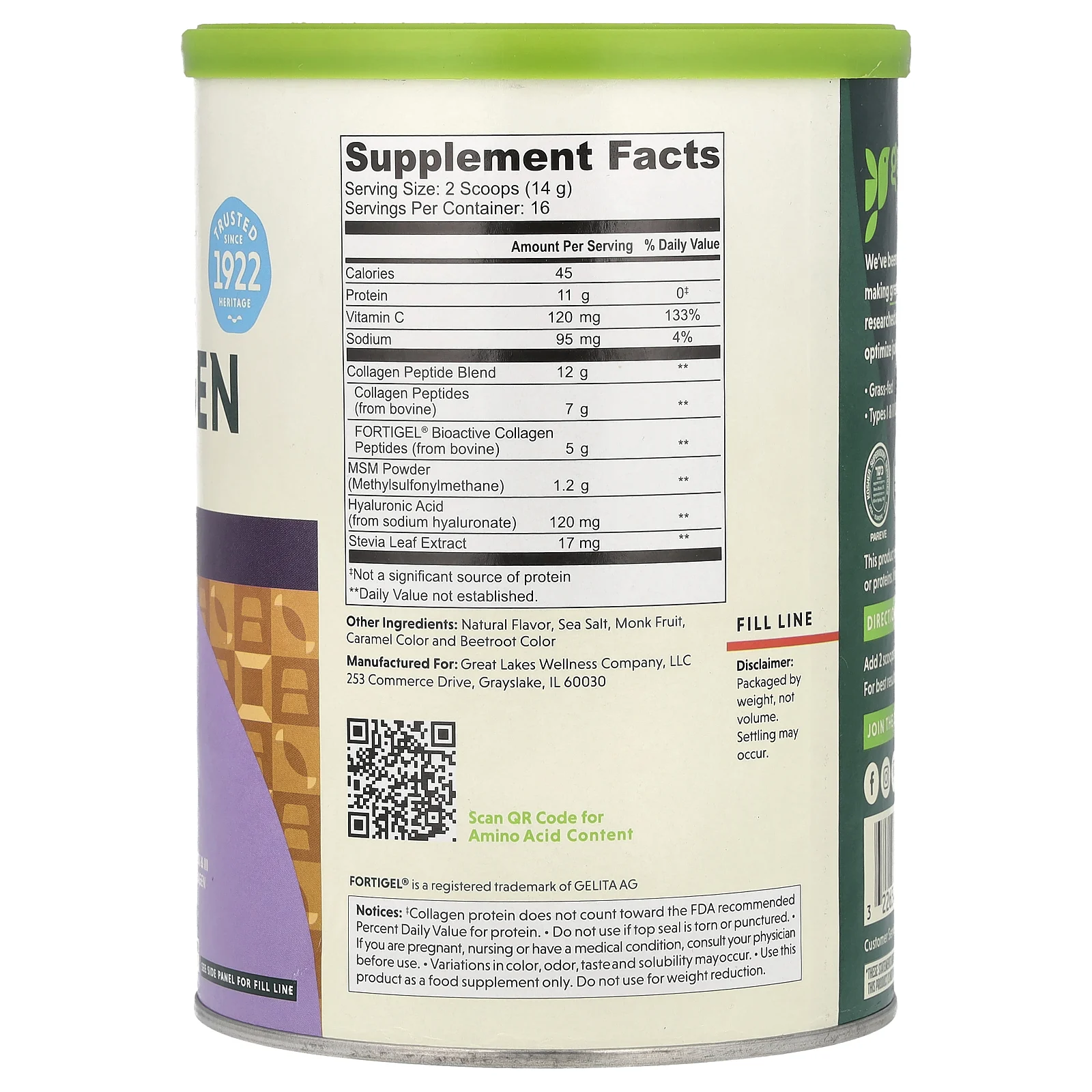 Great Lakes Wellness, Быстрорастворимые пептиды коллагена, для суставов для ежедневного применения, классическая карамель, 227 г (8 унций)