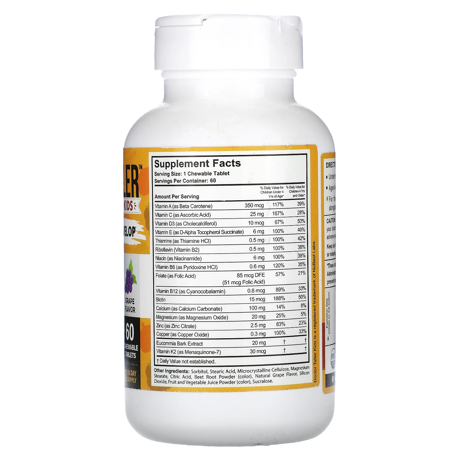 NuBest, Doctor Taller, для детей от 2 до 9 лет, со вкусом винограда, 60 жевательных таблеток