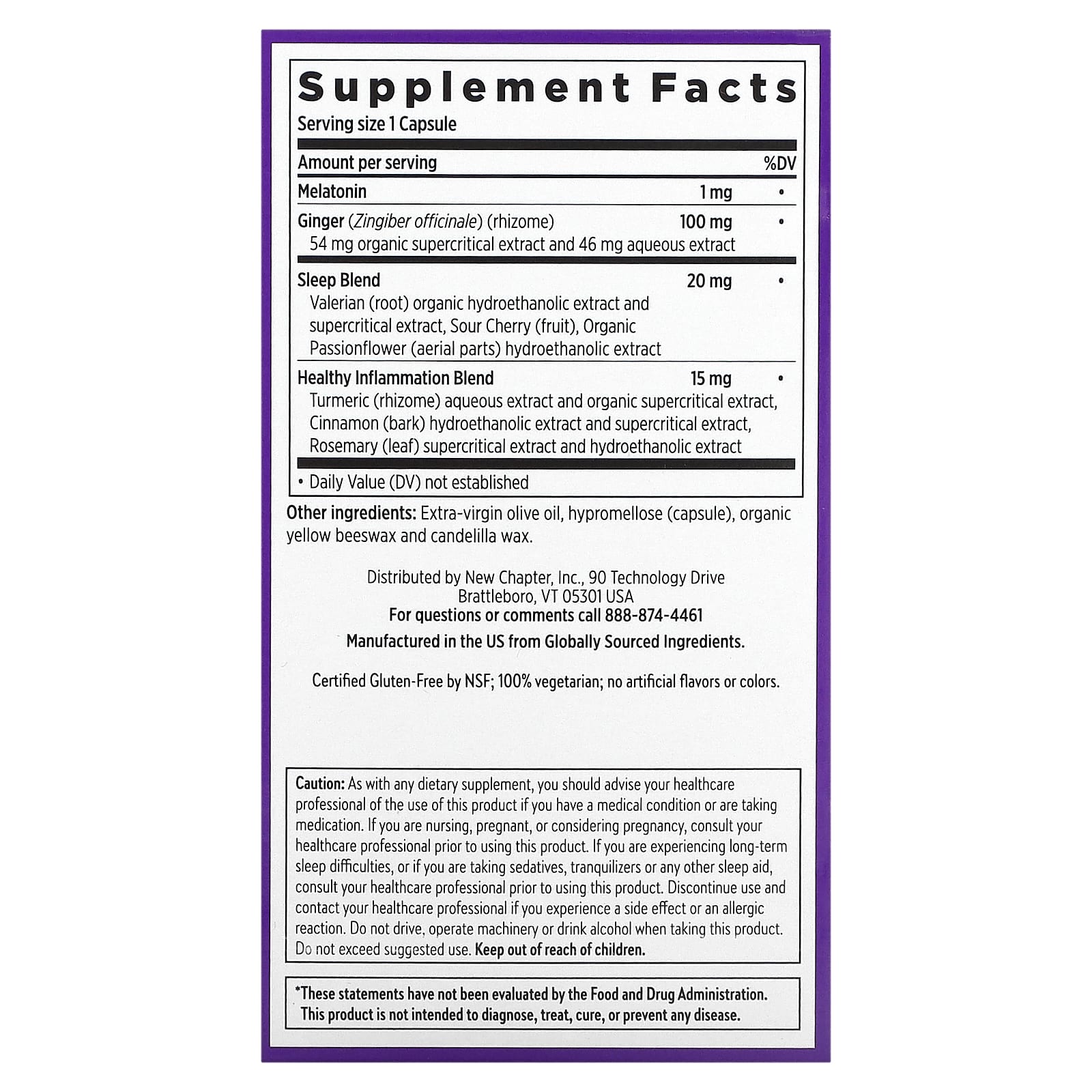 New Chapter, Успокаивающий сон и обезболивающее, мелатонин и имбирь, 30 вегетарианских капсул