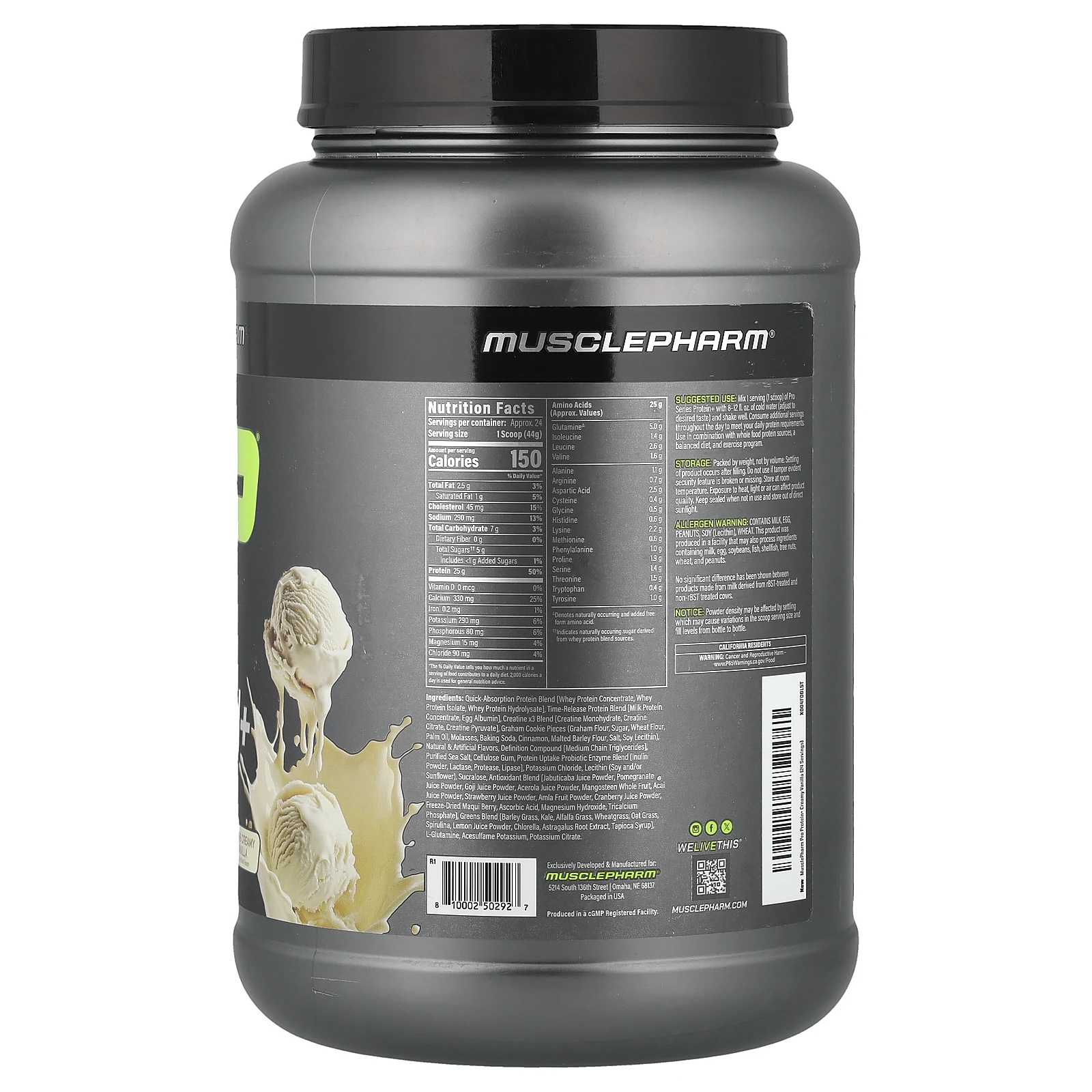 MusclePharm, Pro Series Protein+, насыщенный и сливочный ванильный вкус, 1,06 кг (2,3 фунта)