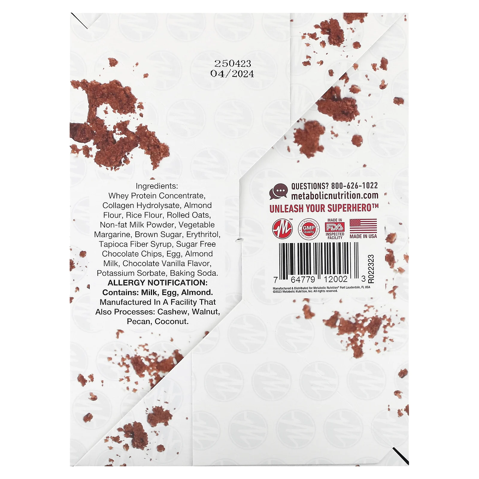 Metabolic Nutrition, Протеиновый батончик с крошкой, двойная шоколадная крошка, 12 батончиков, 75 г (2,65 унции)