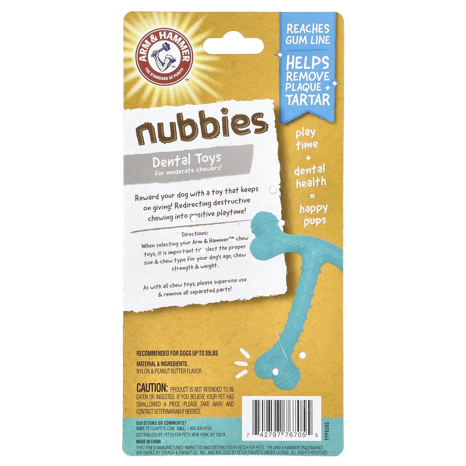 Arm & Hammer, Nubbies, стоматологические игрушки для тех, кто любит умеренно жевать, Tribone, арахисовая паста, 1 игрушка