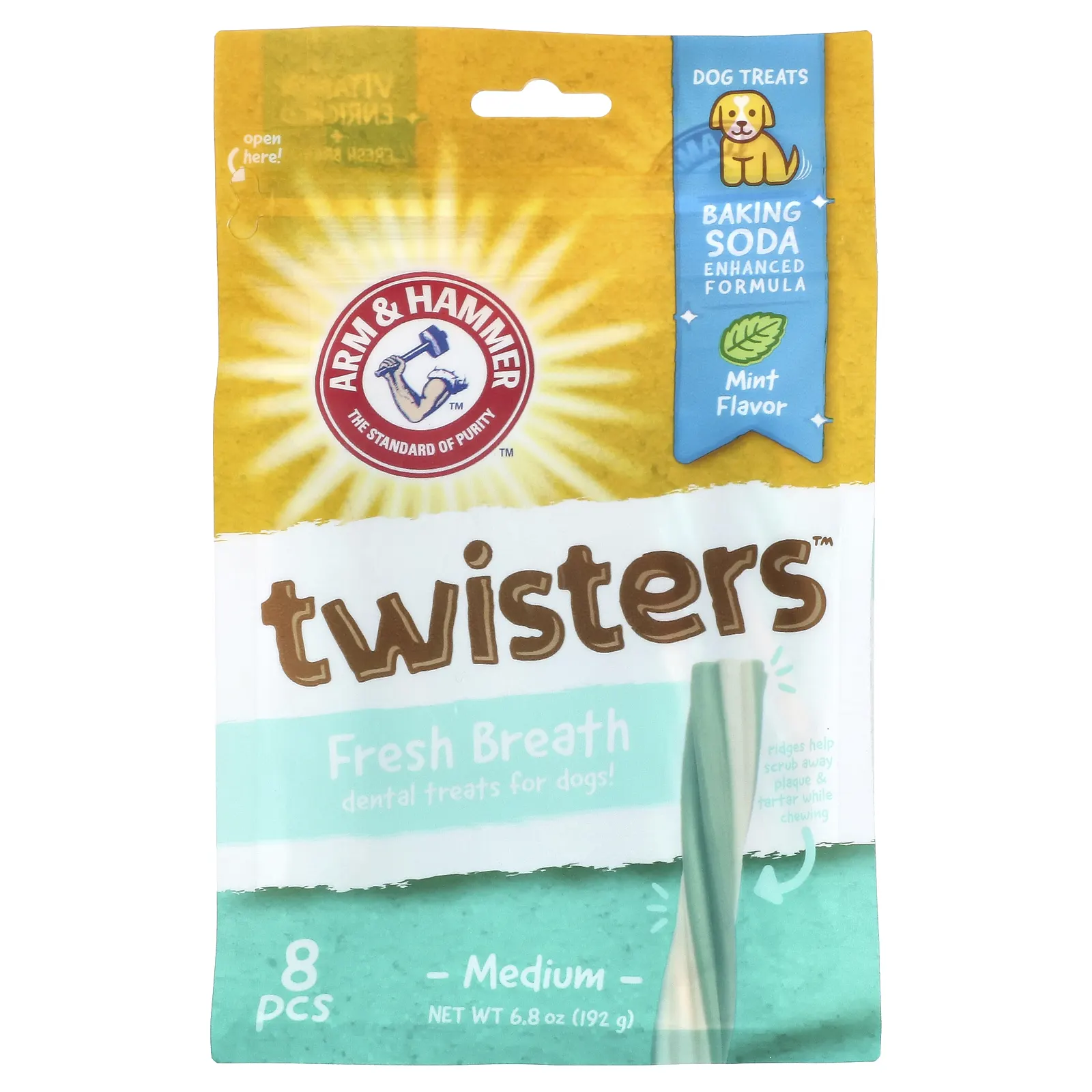 Arm & Hammer, Twister, лакомства для собак Fresh Breath, средний, с мятой, 8 шт.