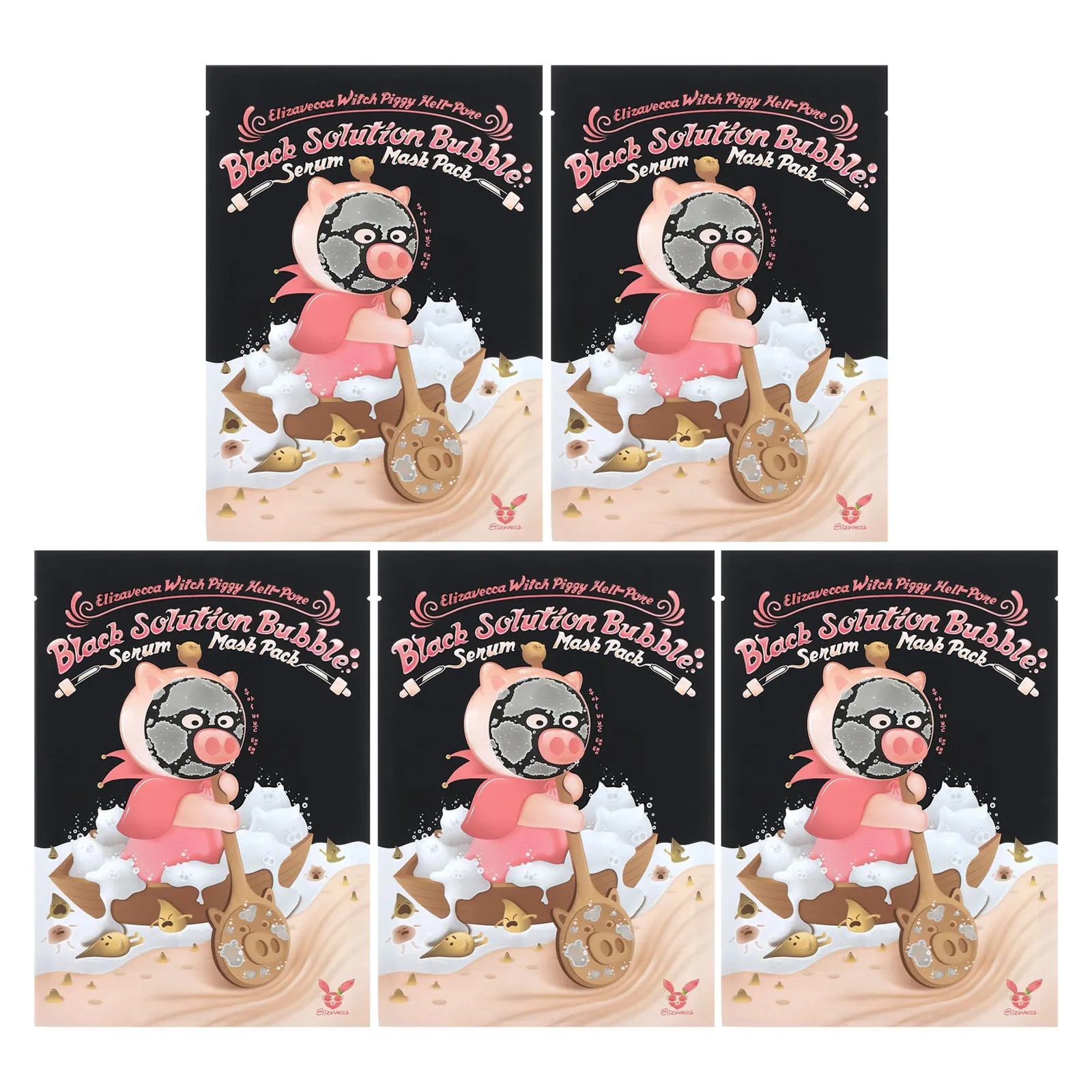Elizavecca, Witch Piggy, Hell-Pore, маска для лица с черной сывороткой, 5 шт. по 28 г (1 унция)