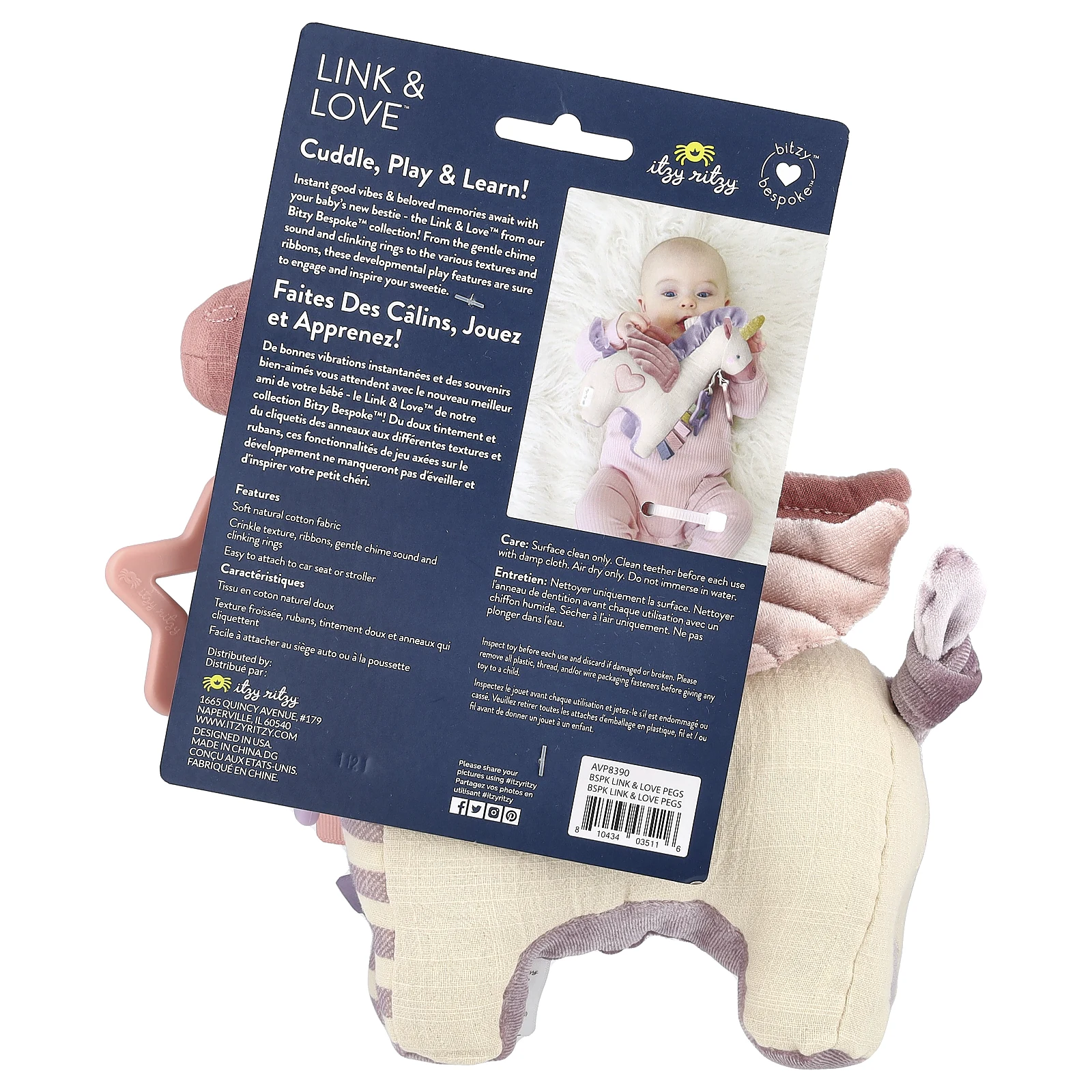 itzy ritzy, Link & Love, Activity Plush with Teether, 0+ Months, Pegs`` 1 Teether