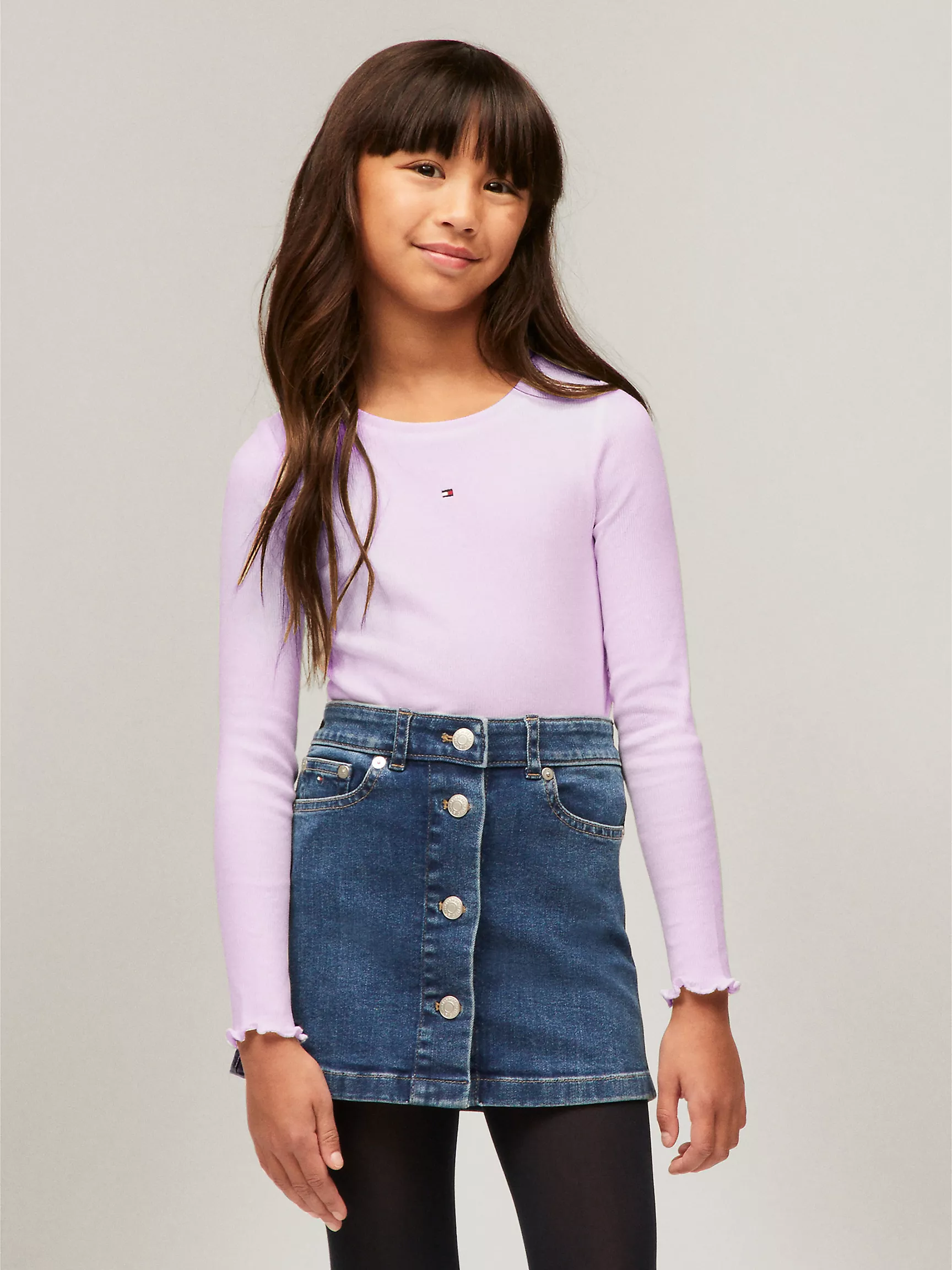 Топ для девочек Tommy Hilfiger, Детская футболка с длинным рукавом в рубчик