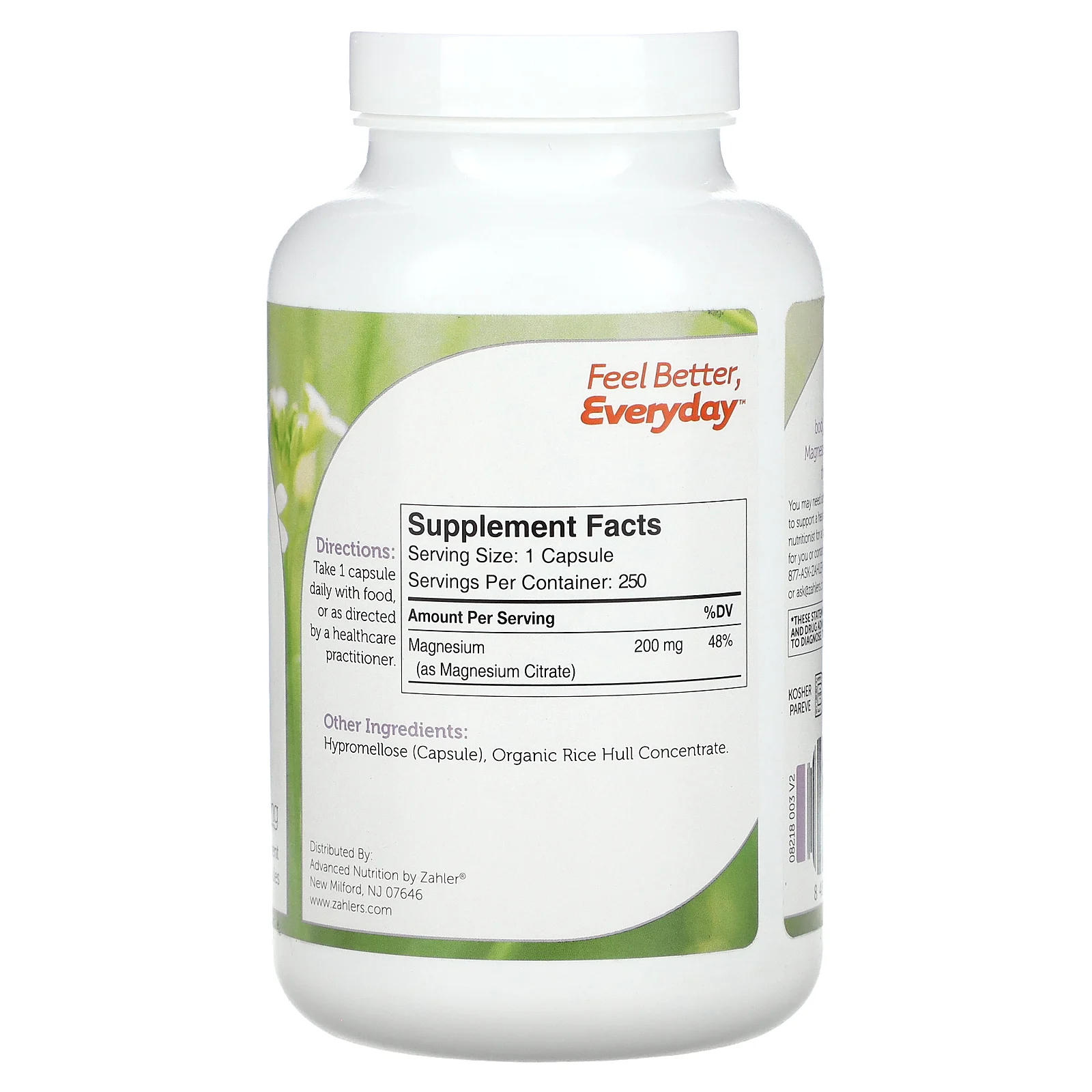 Zahler, Магний, биоактивный цитрат магния, 200 мг, 250 капсул