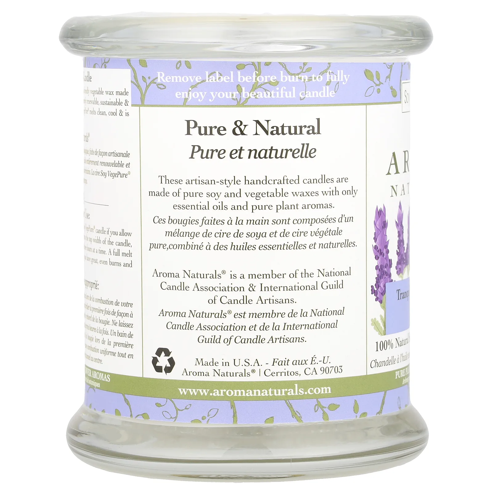 Aroma Naturals, 100% натуральная соевая свеча с эфирным маслом, спокойствие, лаванда, 260 г (8,8 унции)