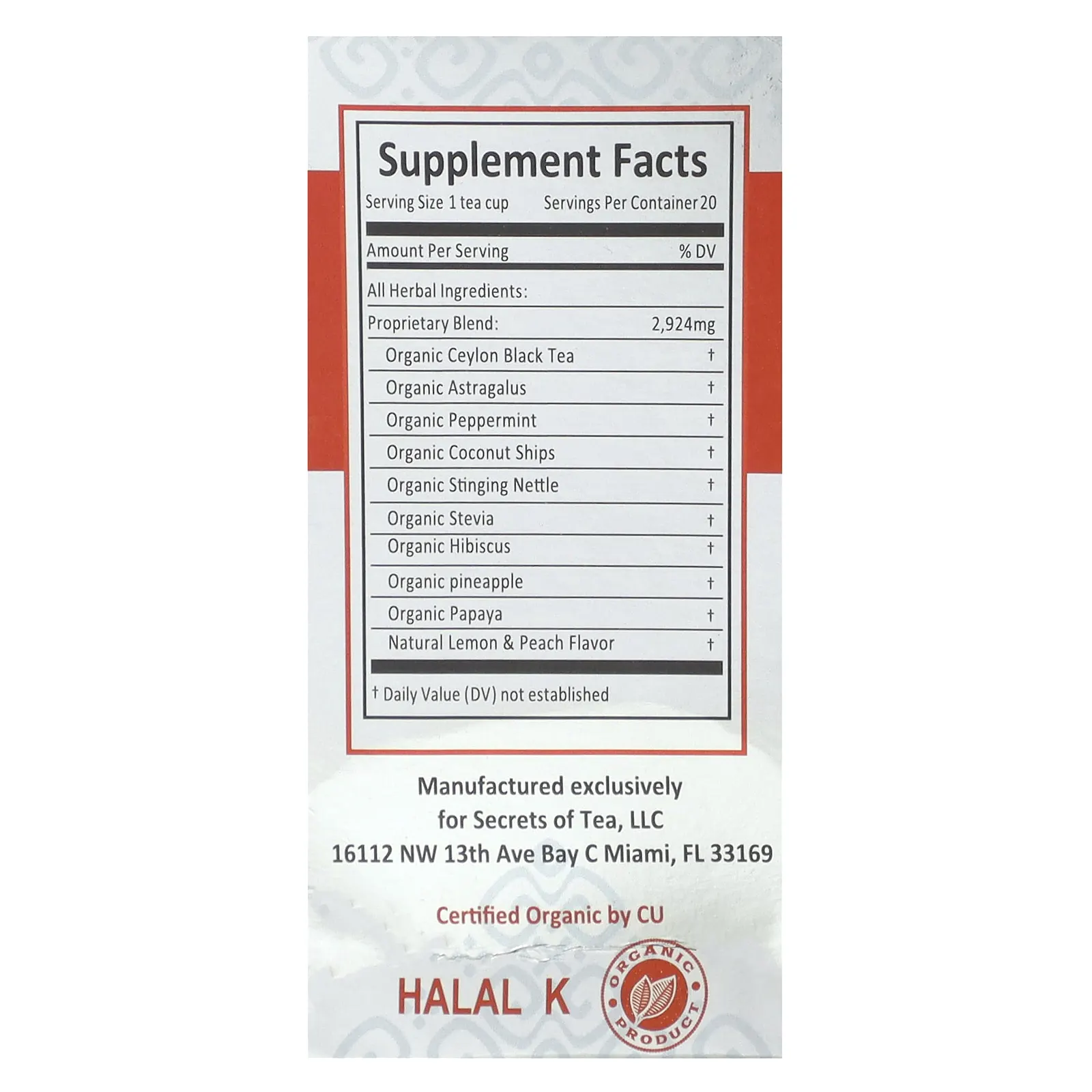 Secrets of Tea, органический чай для повышения уровня энергии, 20 чайных пакетиков, 40 г (1,41 унции)