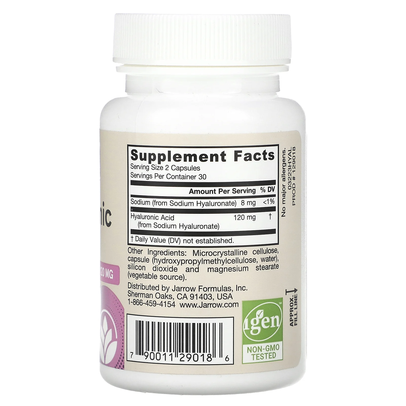 Jarrow Formulas, веганская гиалуроновая кислота, 120 мг, 60 растительных капсул (60 мг в 1 капсуле)