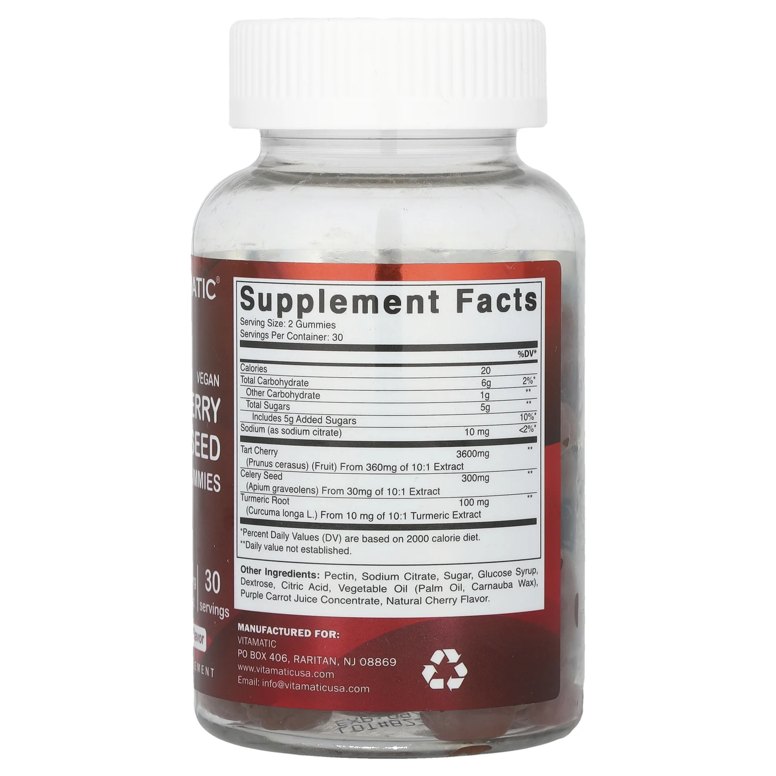Vitamatic, веганские семена сельдерея, натуральная вишня, 2400 мг, 60 жевательных мармеладок (1200 мг в 1 жевательной таблетке)