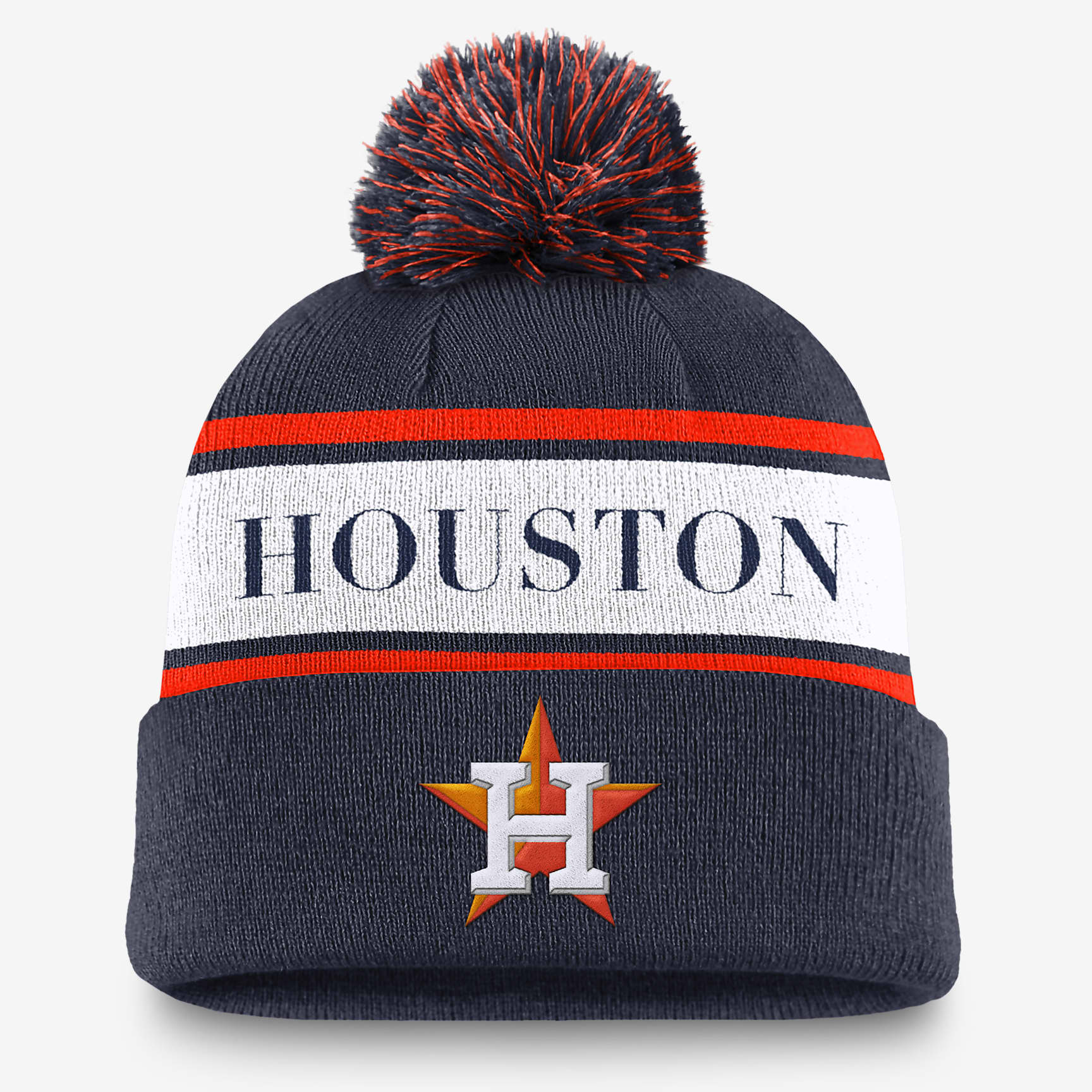 Houston Astros Team Stripe Peak Men's Nike MLB Cuffed Pom Beanie