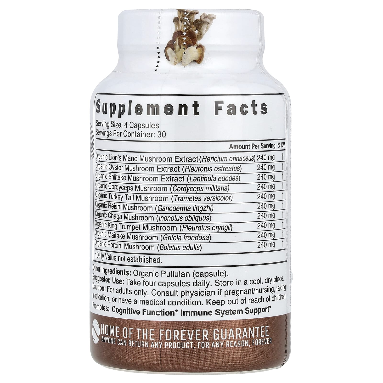 Nutri, 10 органических грибов, львиная грива, шиитаке, рейши, 2400 мг, 120 органических капсул (600 мг на капсулу)