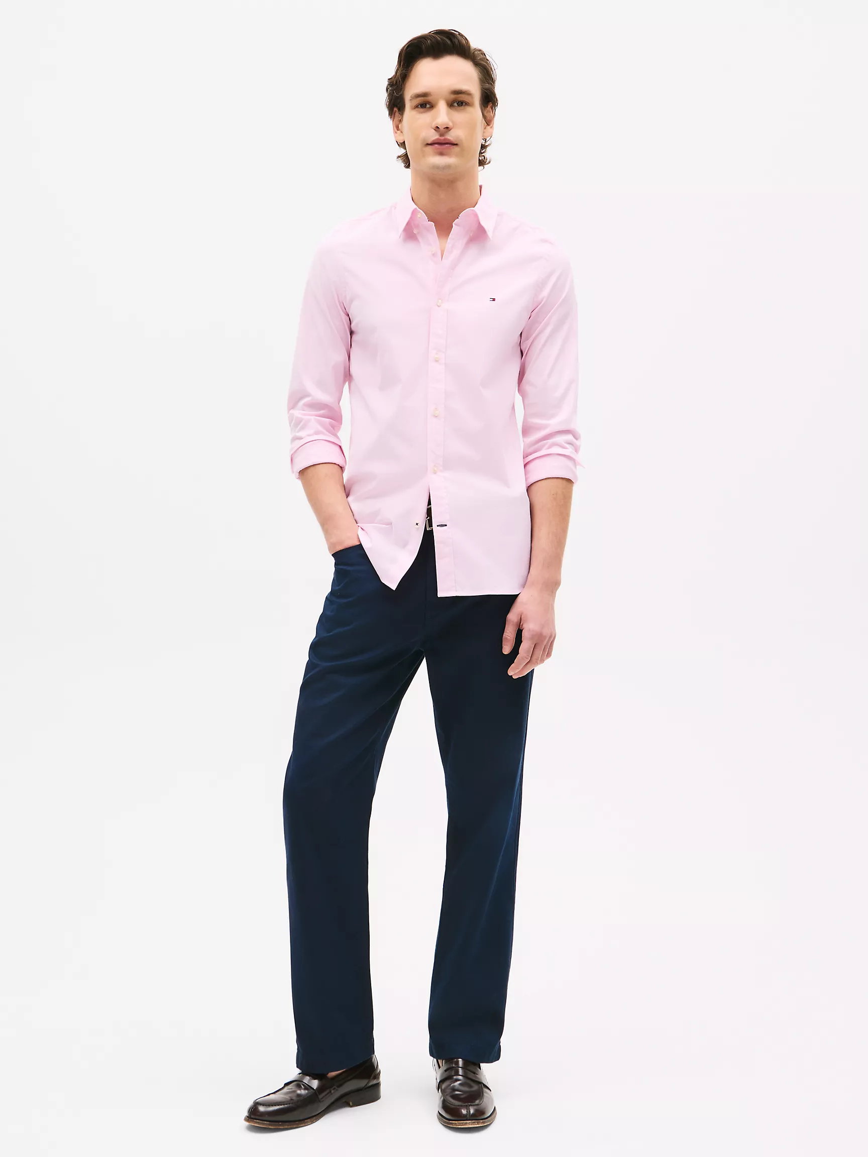 Мужская классическая рубашка Tommy Hilfiger, Приталенная рубашка THFlex из поплина