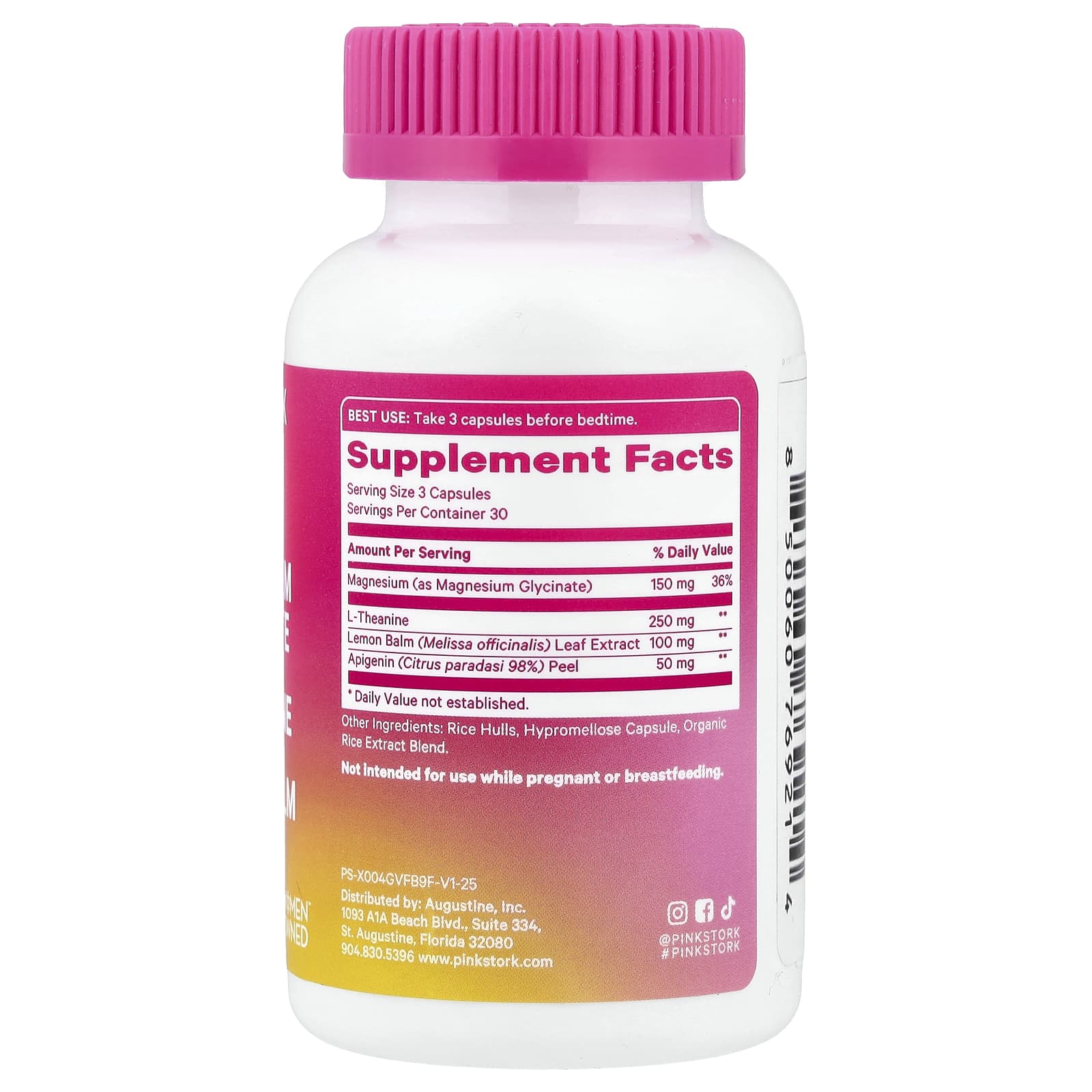 Pink Stork, глицинат магния, L-теанин, мелисса, 90 капсул