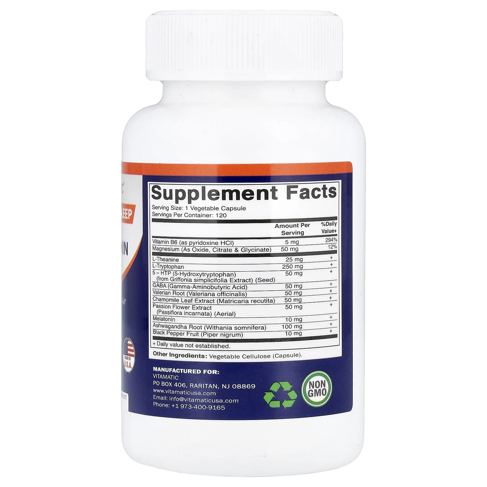 Vitamatic, улучшенный сон с мелатонином, 120 растительных капсул