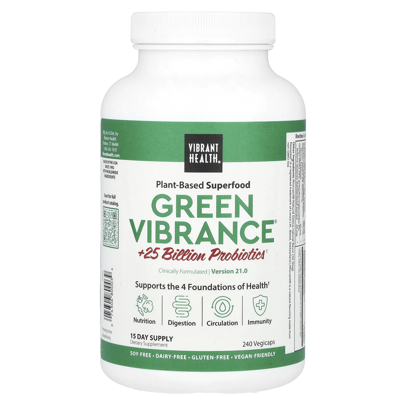 Vibrant Health, Green Vibrance, версия 19.0, 240 растительных капсул