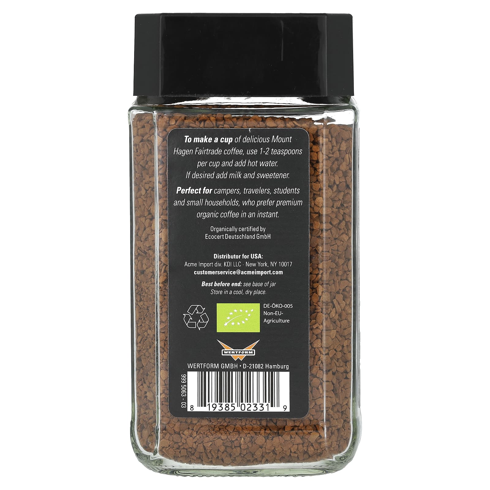 Mount Hagen, органический растворимый кофе, приобретенный с соблюдением принципов справедливой торговли, сублимированный, 100 г (3,53 унции)