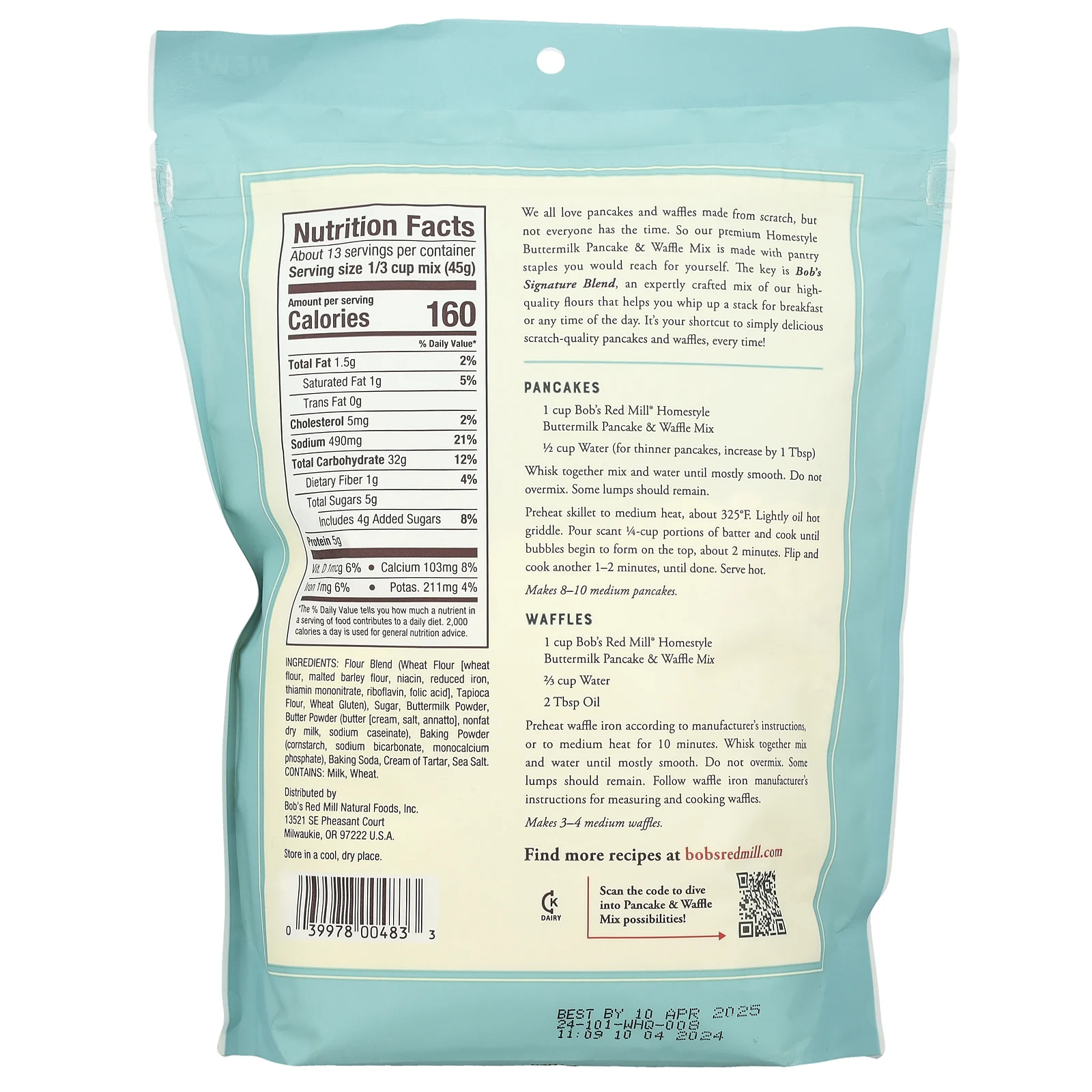 Bob's Red Mill, Смесь для блинов и вафель Homestyle, 567 г (20 унций)
