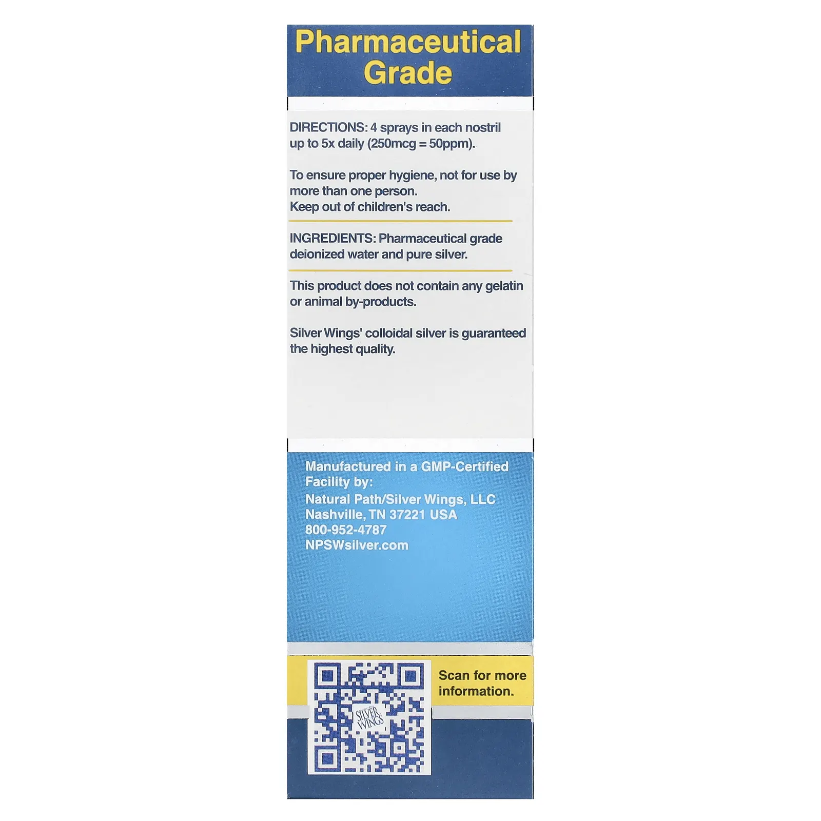 Natural Path Silver Wings, коллоидное серебро, вертикальный спрей, 50 част./млн, 30 мл (1 жидк. унция) (50 част./млн в 8 распылениях)