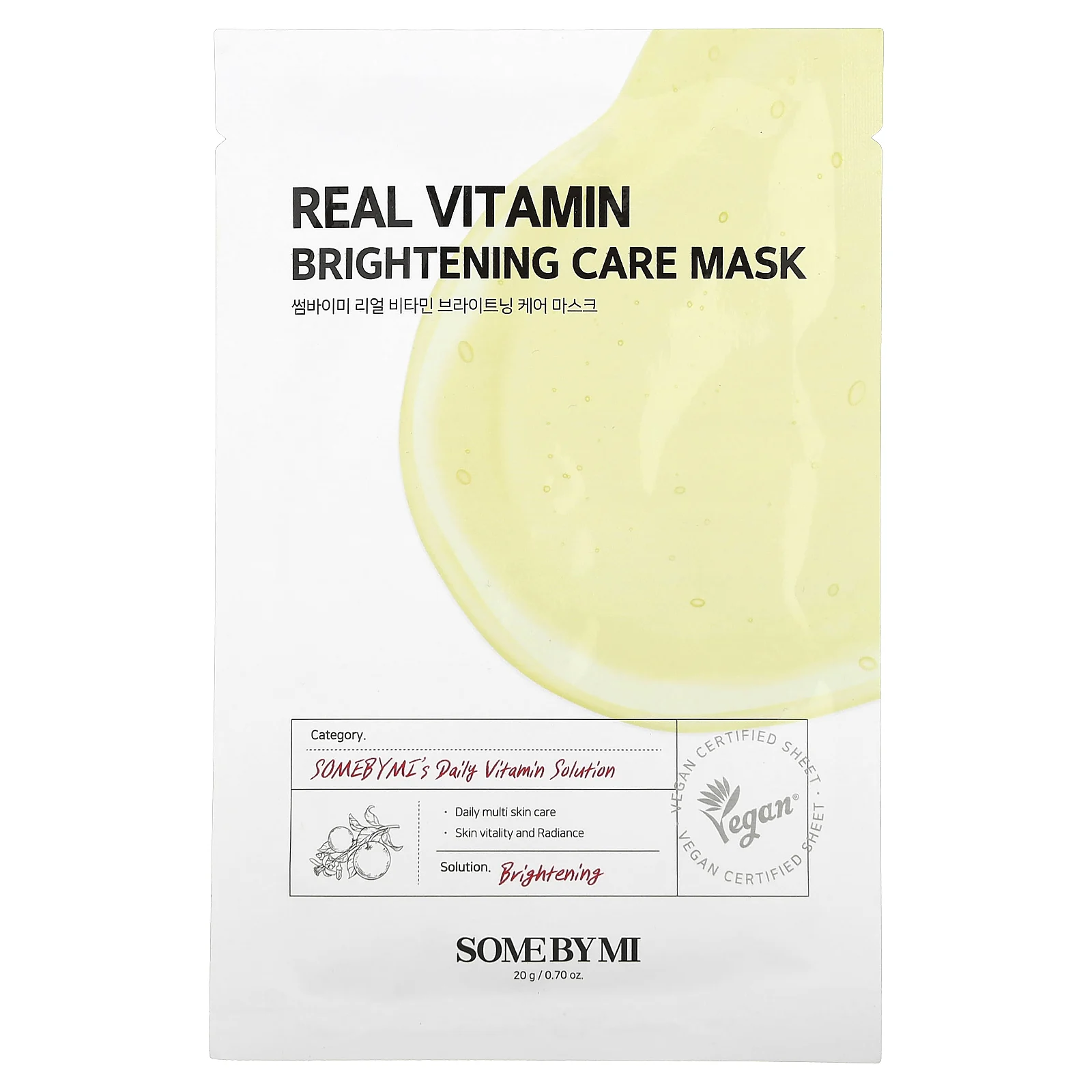 SOME BY MI, Real Vitamin, осветляющая маска для лица, 1 шт., 20 г (0,70 унции)