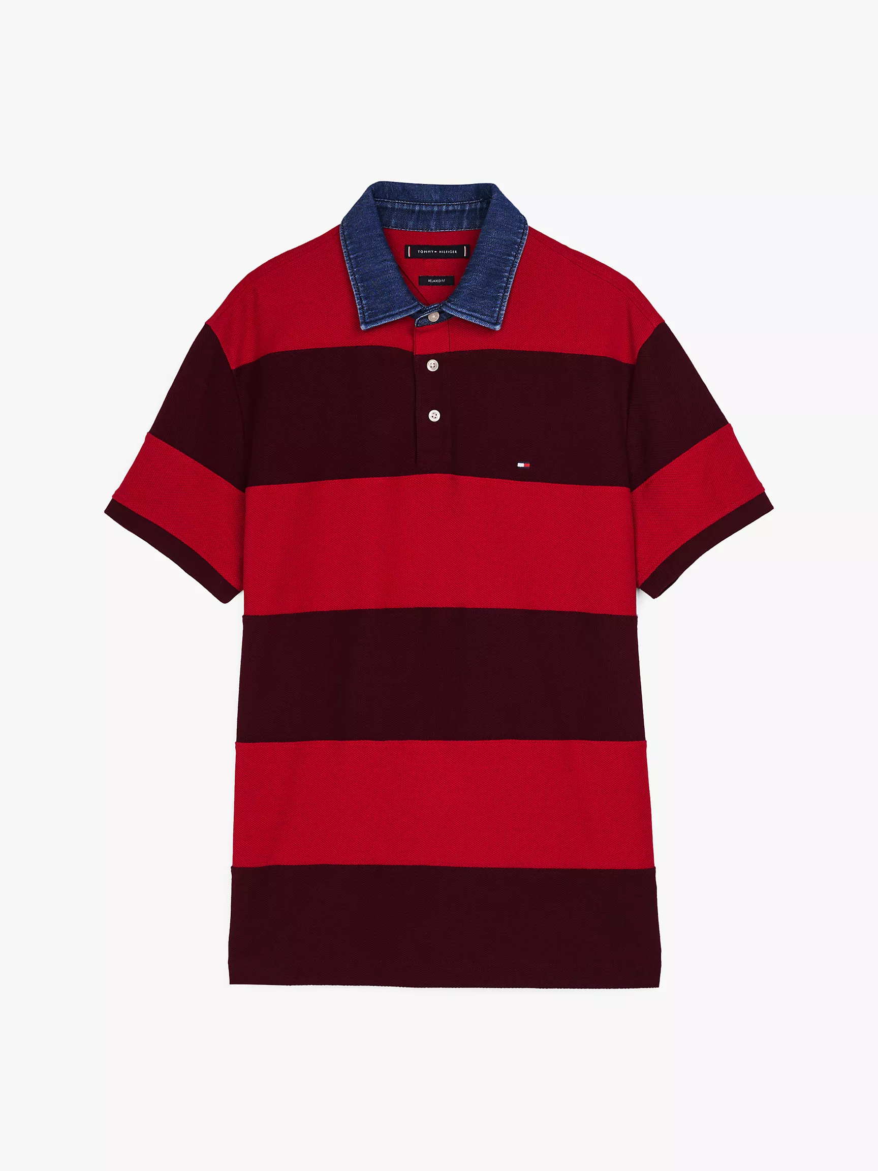 Мужское поло Tommy Hilfiger, Свободное регбийное поло с полосками и джинсовым воротником