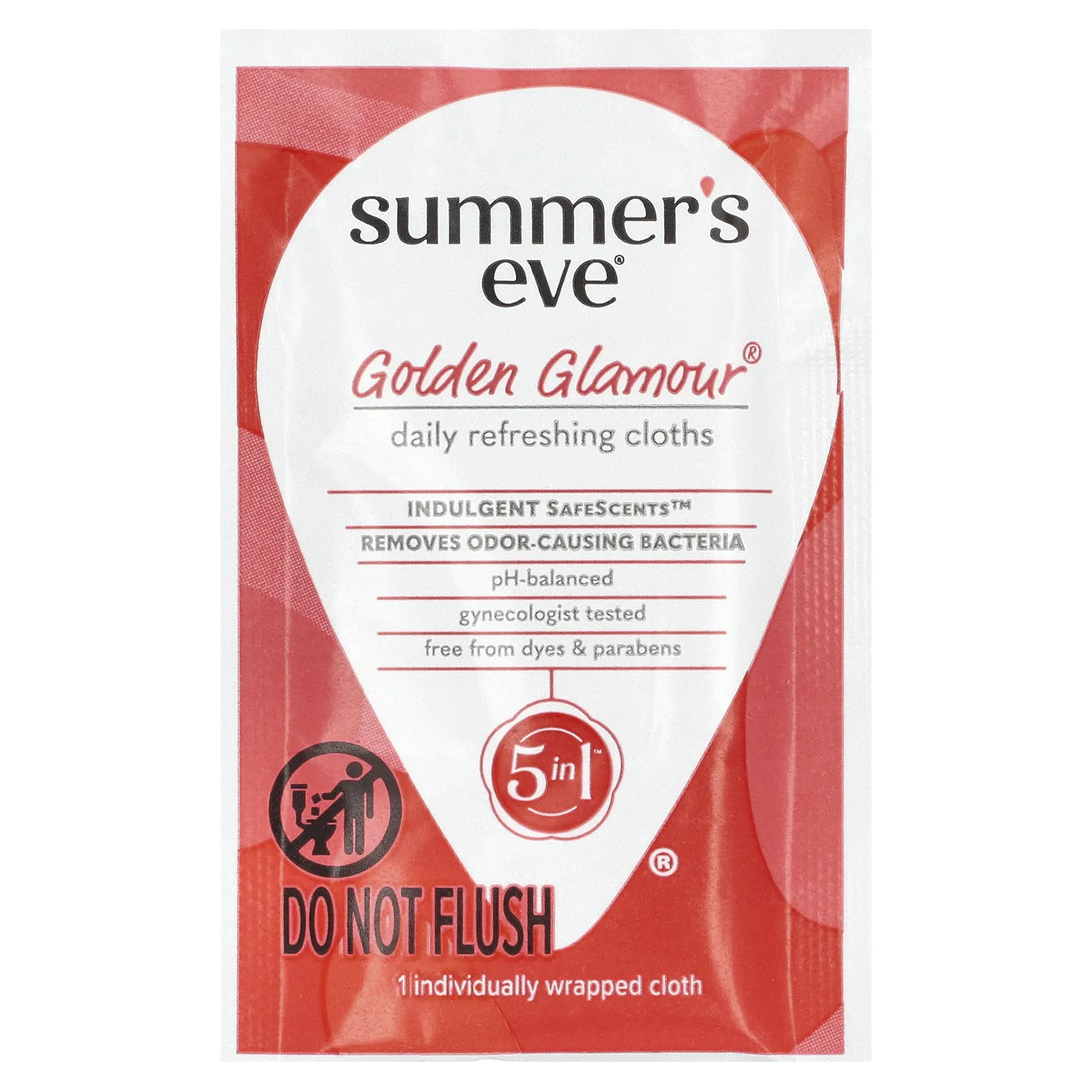 Summer's Eve, Очищающие салфетки 5 в 1 Golden Glamour, для использования в дороге, 16 салфеток в индивидуальной упаковке