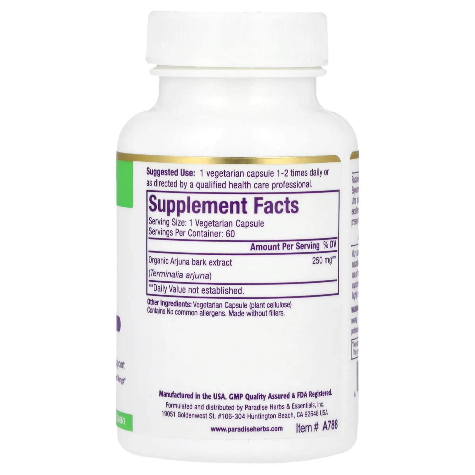 Paradise Herbs, Arjuna, 60 вегетарианских капсул